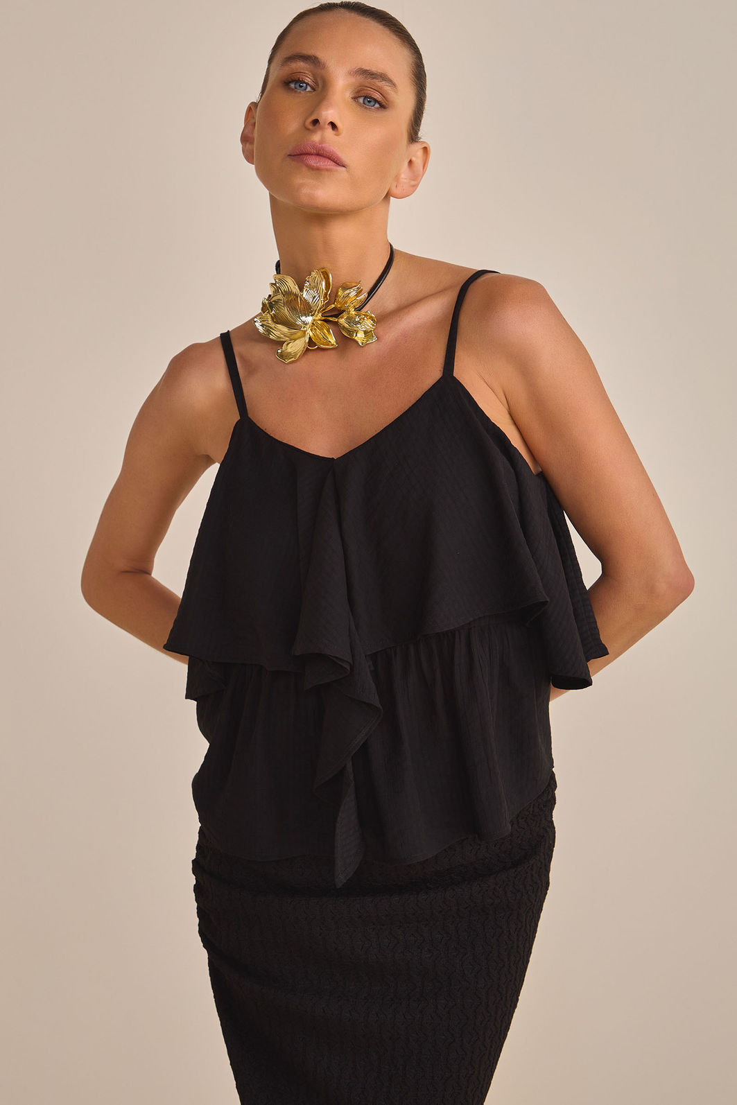 Bata em chiffon jacquard listrado 91898 Linzzi