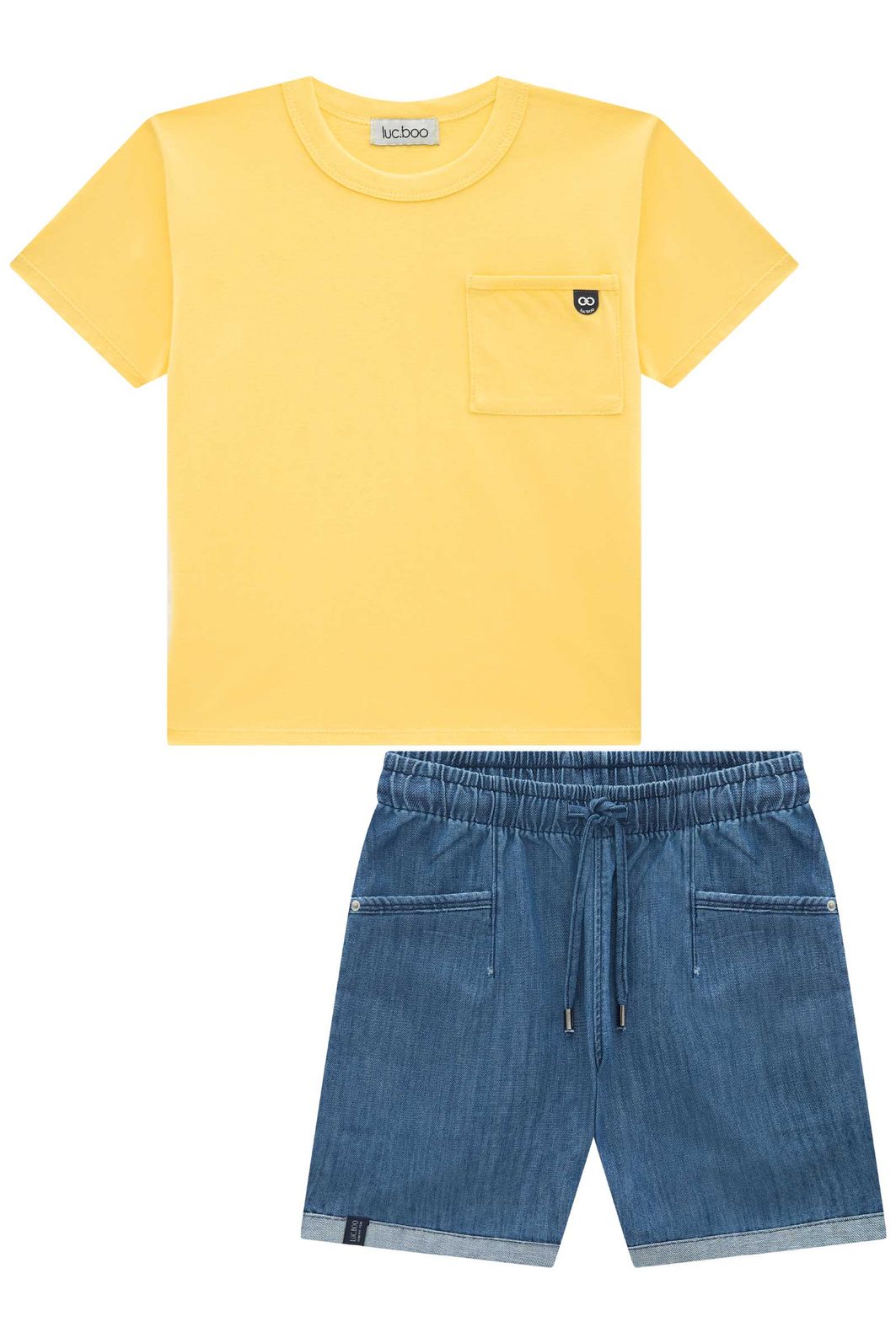 Conjunto de camiseta em meia malha e bermuda em jeans benicio com elastano 97270 LucBoo Infantil Menino Conjunto de camiseta em meia malha e bermuda em jeans benicio com elastano 97270 LucBoo Infantil Menino