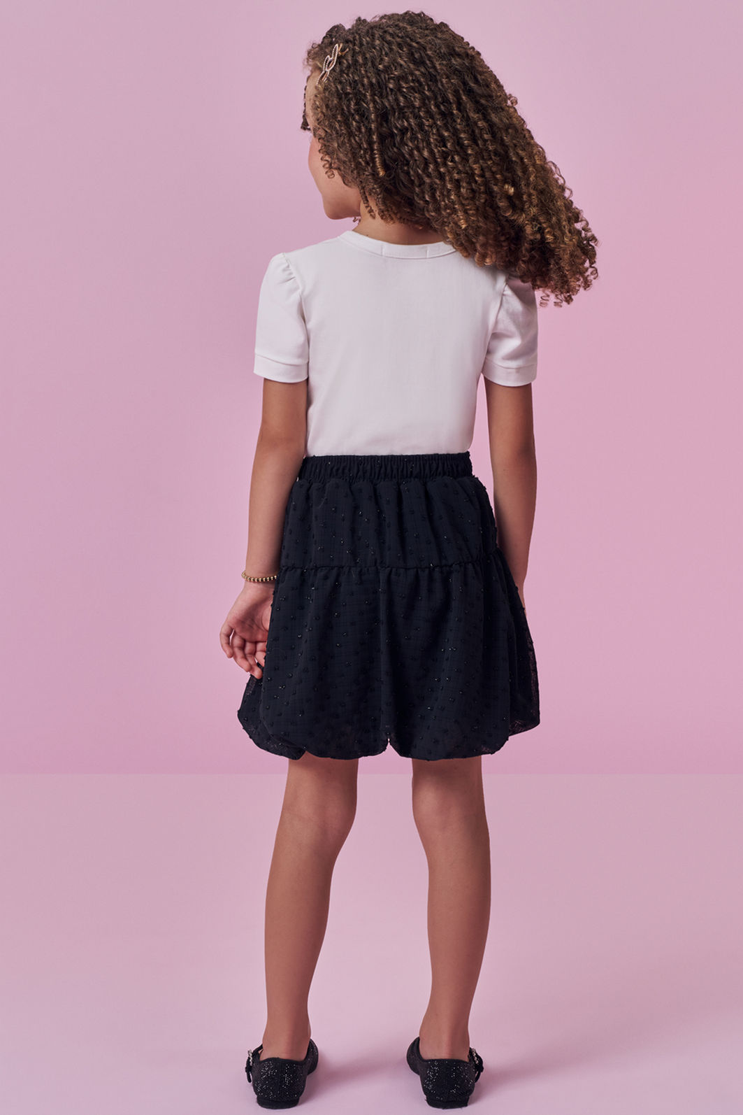 Conjunto de blusa em cotton e saia em chiffon shine (com shorts embutido) 99650 Kukiê Infantil Menina Conjunto de blusa em cotton e saia em chiffon shine (com shorts embutido) 99650 Kukiê Infantil Menina