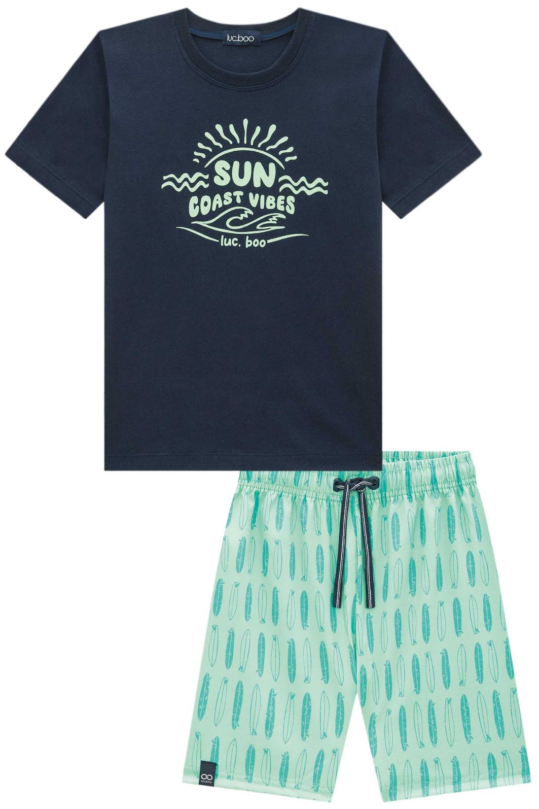 Conjunto de camiseta em meia malha e bermuda em nylon ergonomic com elastano 96132 LucBoo Infantil Menino Conjunto de camiseta em meia malha e bermuda em nylon ergonomic com elastano 96132 LucBoo Infantil Menino