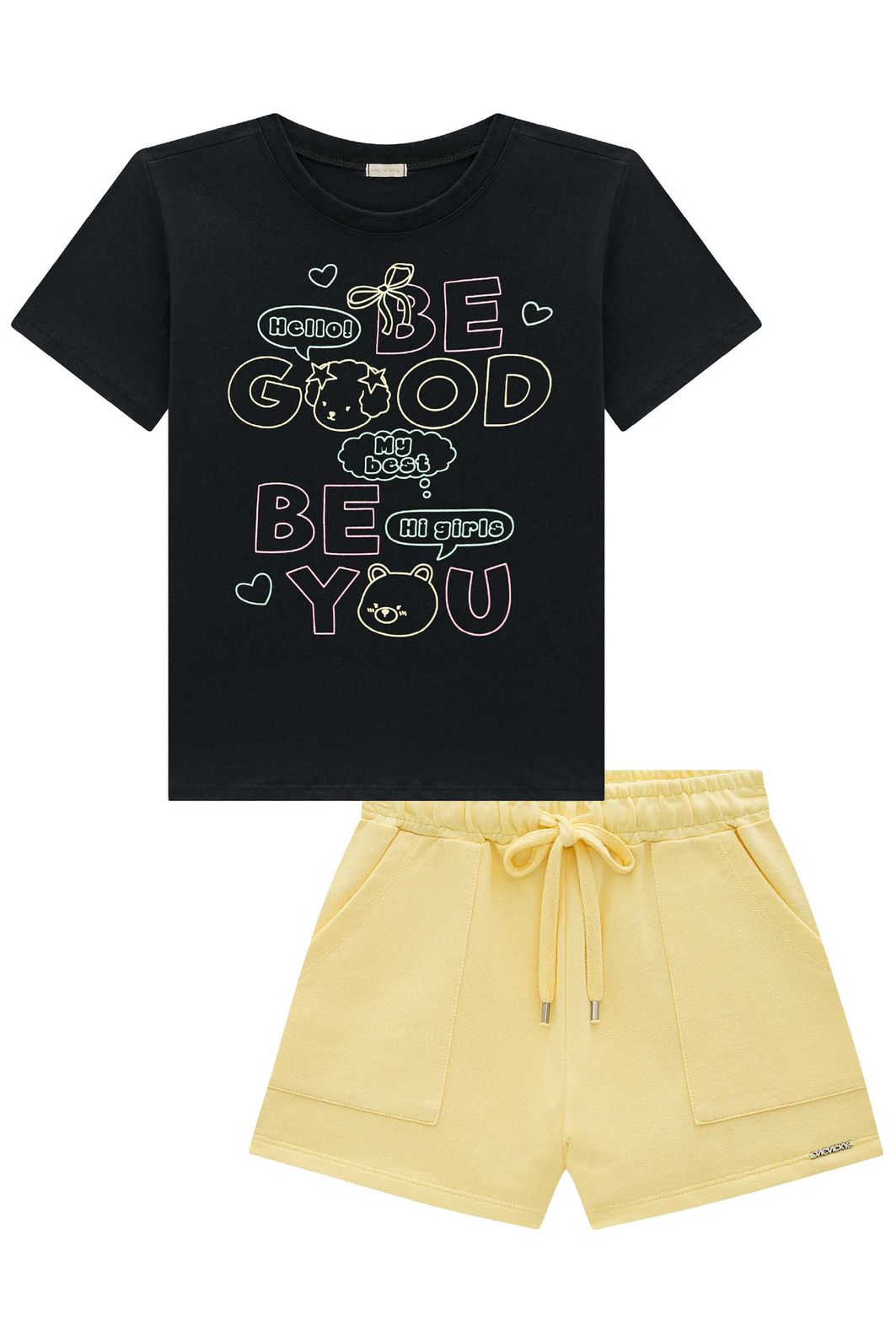 Conjunto de blusa em meia malha e shorts em moletom sem pelúcia 96985 Vic Teen Menina