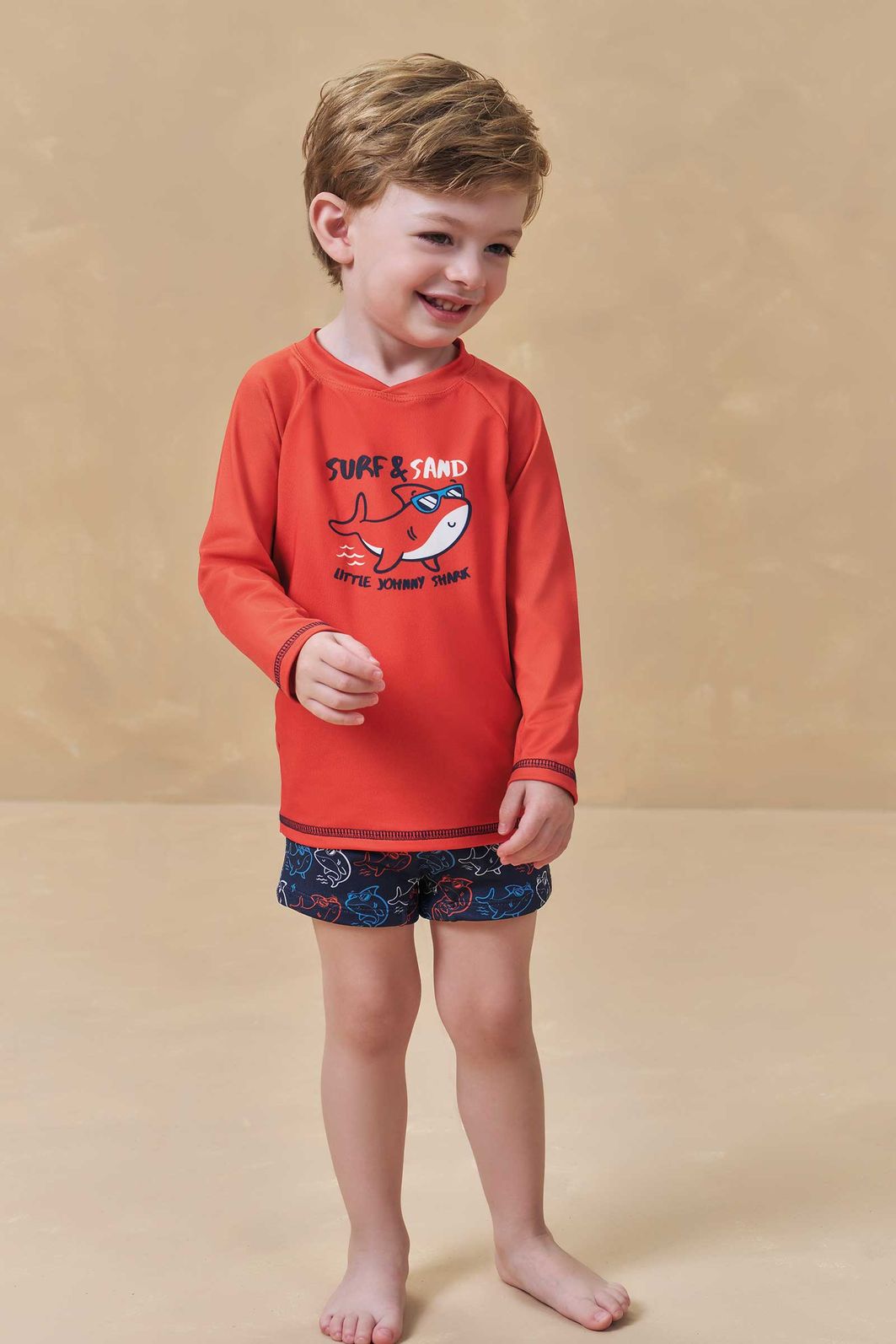 Conjunto de camiseta e sunga em malha uv dry com proteção UV50+ 95711 Johnny Fox Bebê Menino Conjunto de camiseta e sunga em malha uv dry com proteção UV50+ 95711 Johnny Fox Bebê Menino