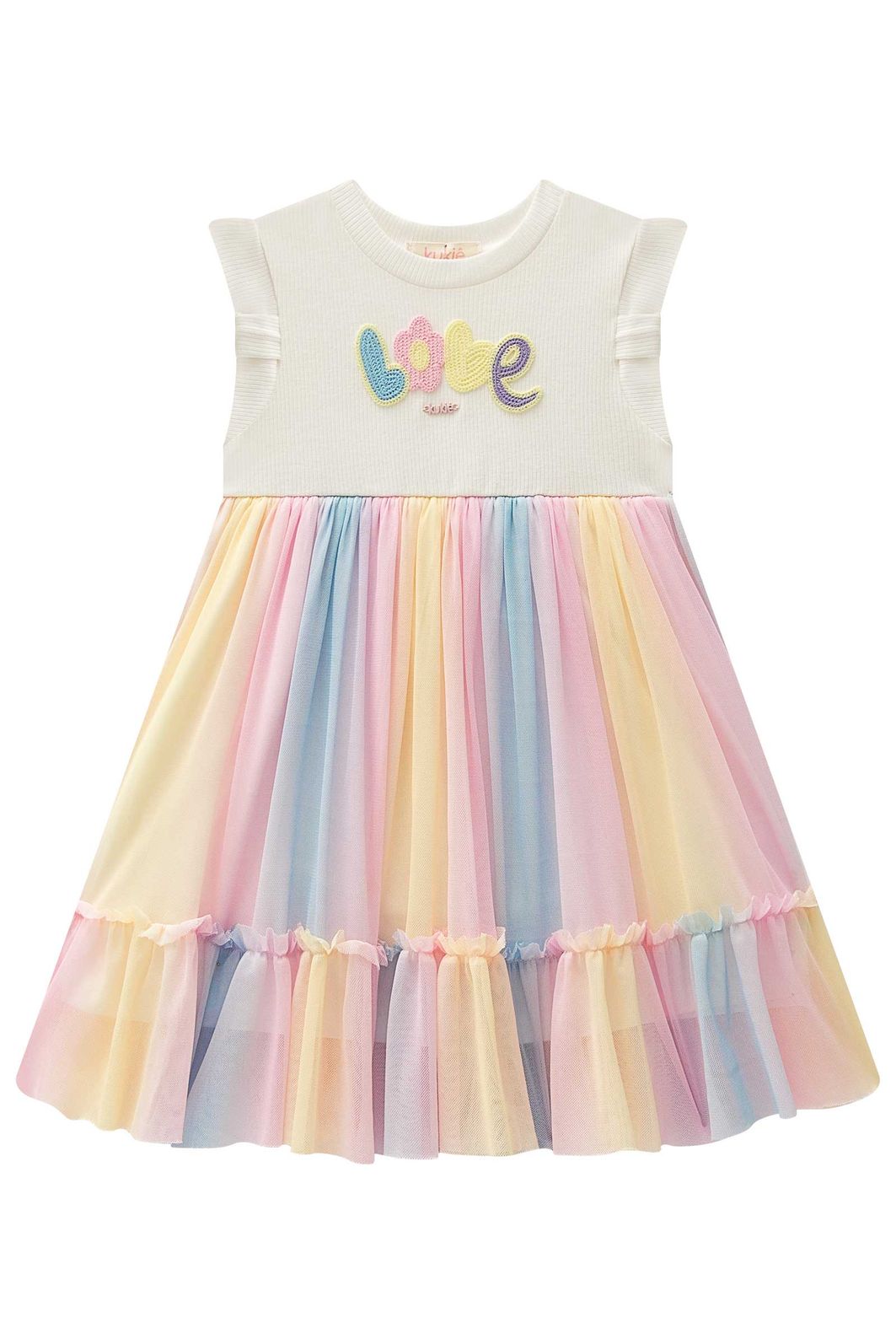 Vestido em canelado e tule com elastano 94949 Kukiê Infantil Menina Vestido em canelado e tule com elastano 94949 Kukiê Infantil Menina