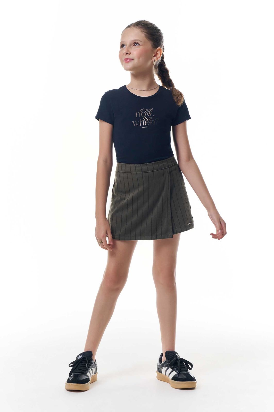 Conjunto de blusa em viscolycra e short saia em malha tailor fio tinto 95997 Vic Teen Menina