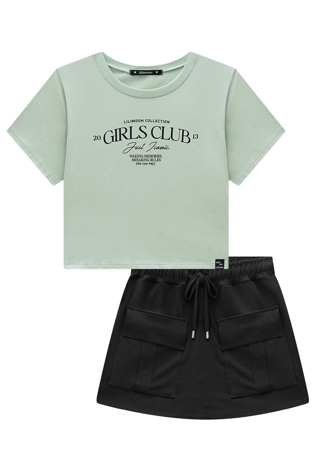 Conjunto de blusa em meia malha e short saia em molevisco 98803 Lilimoon Teen Menina Conjunto de blusa em meia malha e short saia em molevisco 98803 Lilimoon Teen Menina