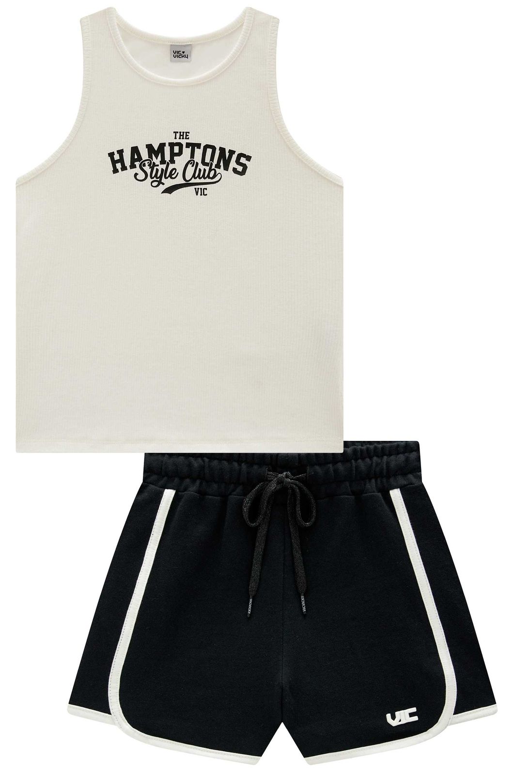 Conjunto de regata em canelado liz e shorts em moletom sem pelúcia 98254 Vic Teen Menina Conjunto de regata em canelado liz e shorts em moletom sem pelúcia 98254 Vic Teen Menina