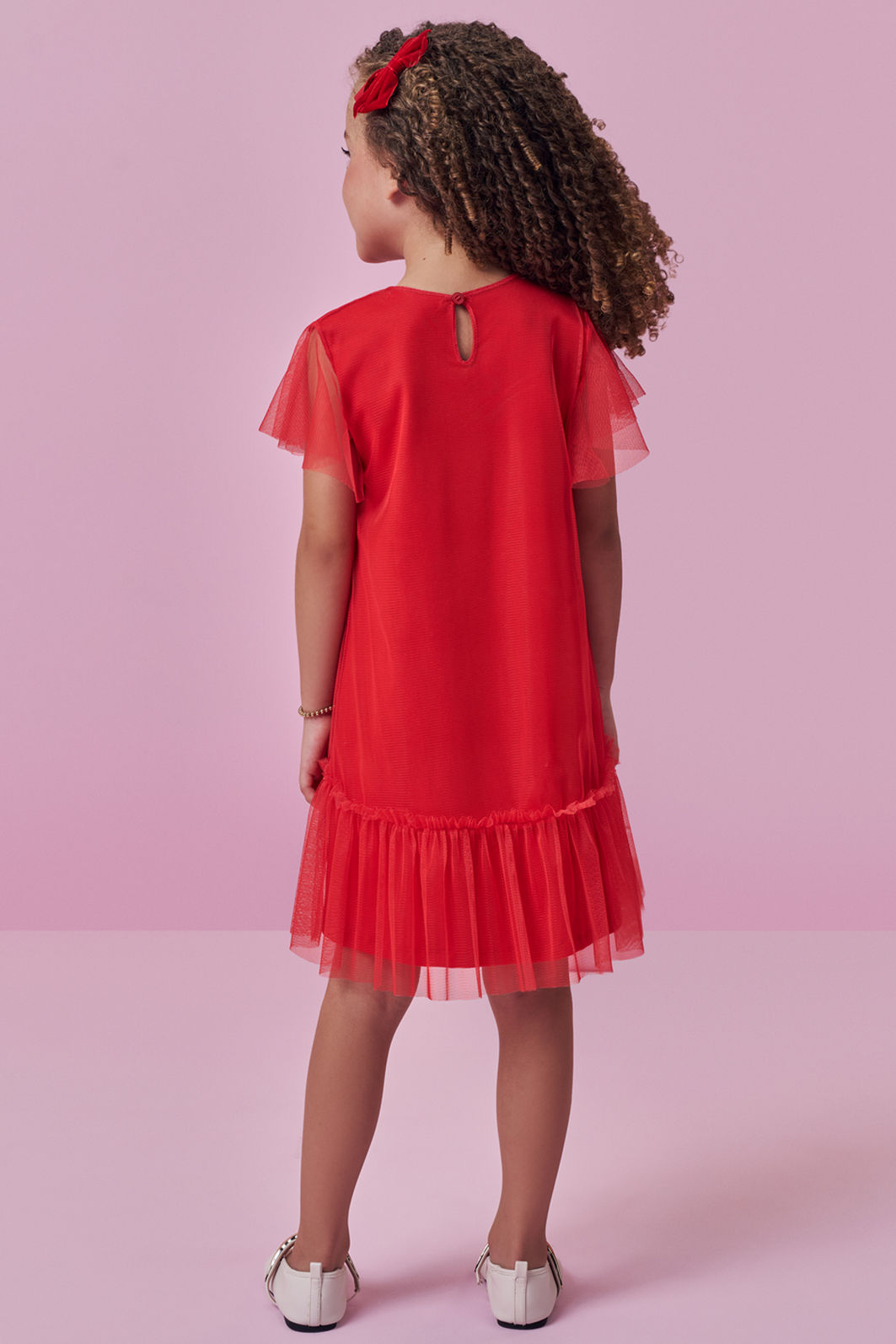 Vestido em cotton e tule com elastano 98900 Kukiê Infantil Menina Vestido em cotton e tule com elastano 98900 Kukiê Infantil Menina