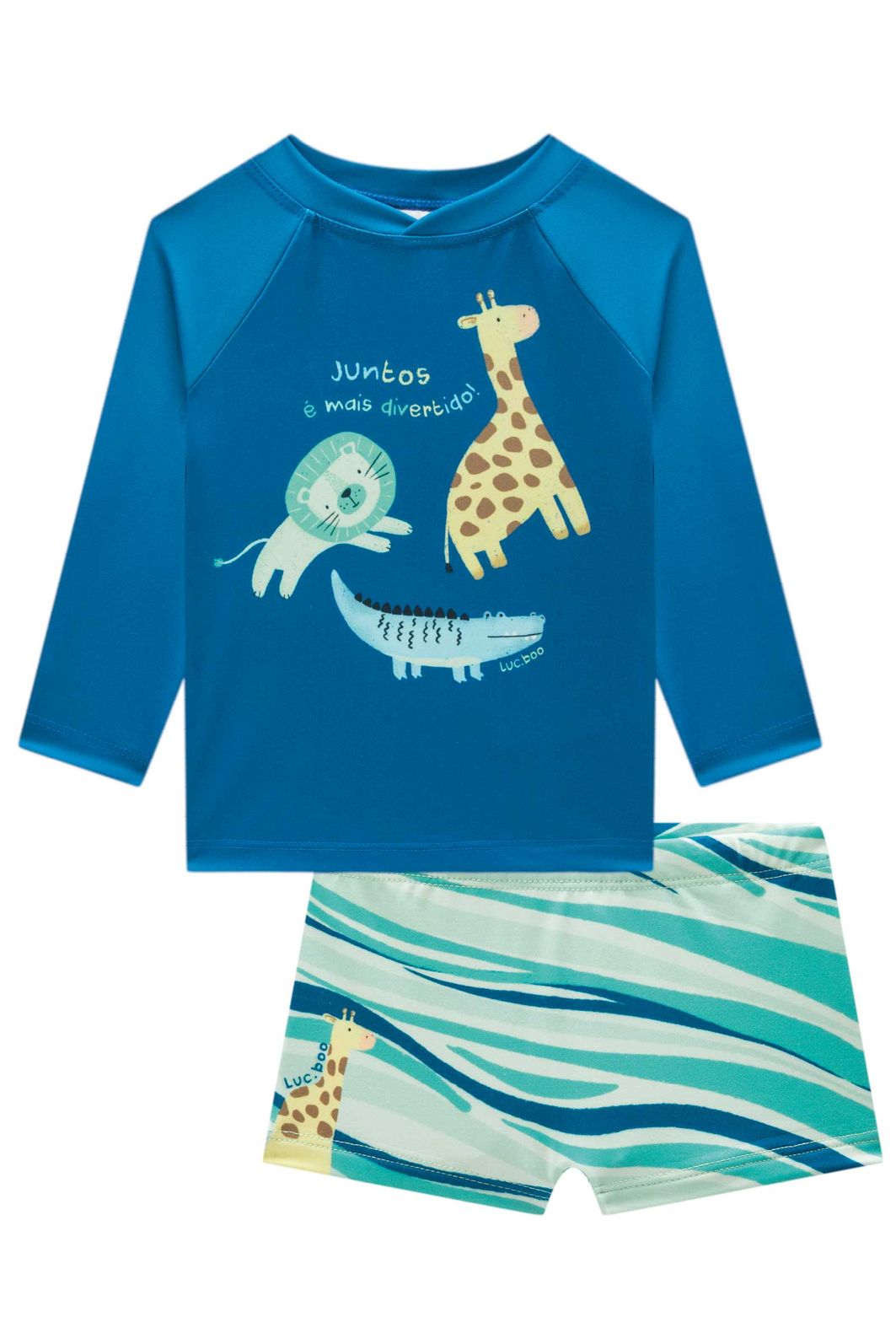 Conjunto de camiseta e sunga em malha UV dry com proteção UV 50+ 93131 LucBoo Bebê Menino Conjunto de camiseta e sunga em malha UV dry com proteção UV 50+ 93131 LucBoo Bebê Menino