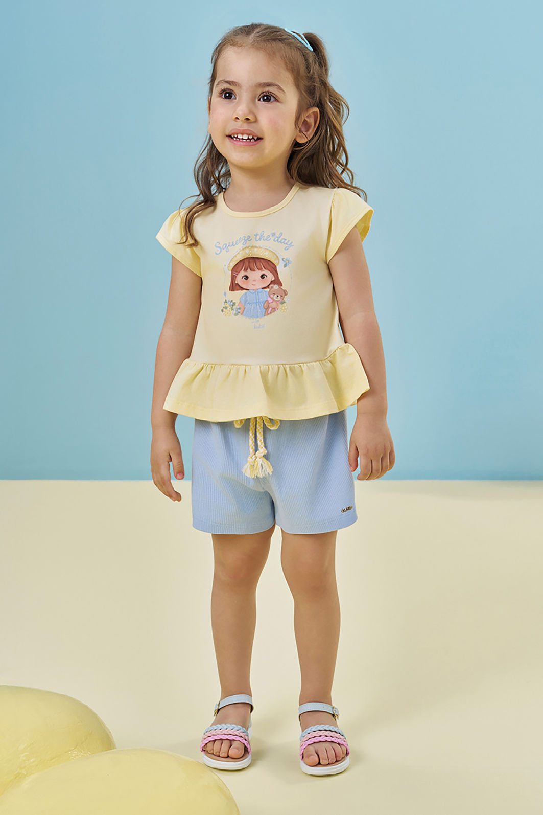 Conjunto de bata em meia malha e shorts em canelado 95217 Kukiê Infantil Menina Conjunto de bata em meia malha e shorts em canelado 95217 Kukiê Infantil Menina