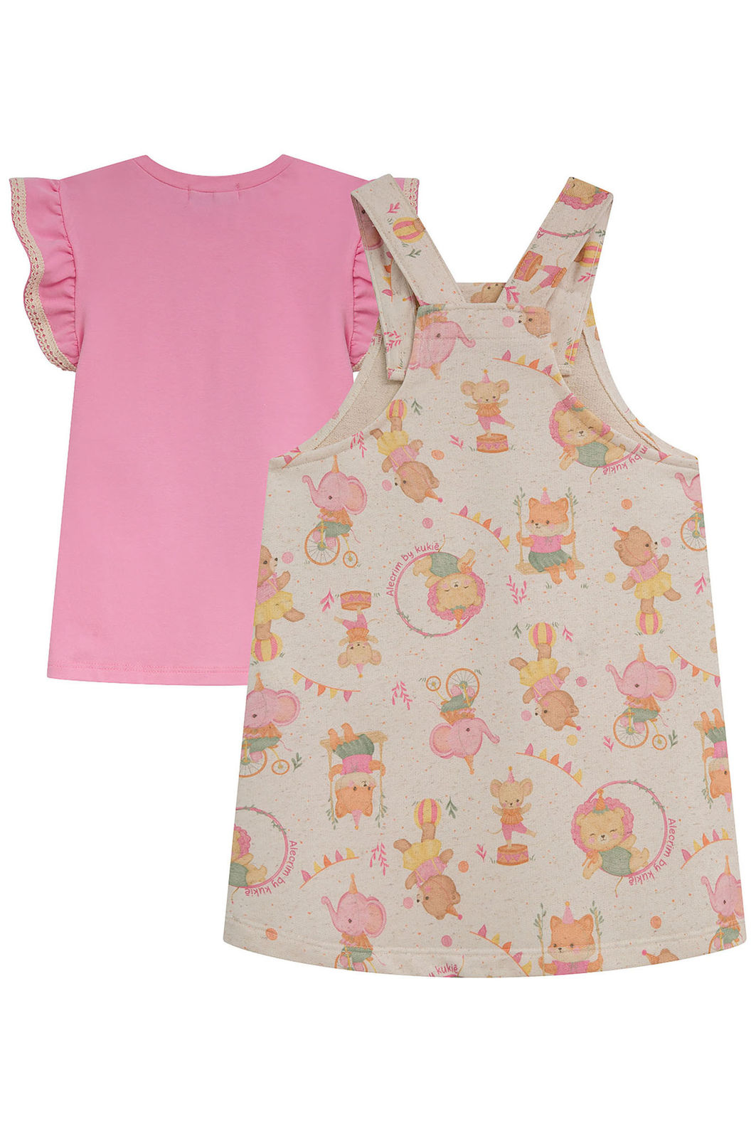 Conjunto de blusa em cotton e salopete em moletom linho sem pelúcia 96013 Kukiê Infantil Menina Conjunto de blusa em cotton e salopete em moletom linho sem pelúcia 96013 Kukiê Infantil Menina