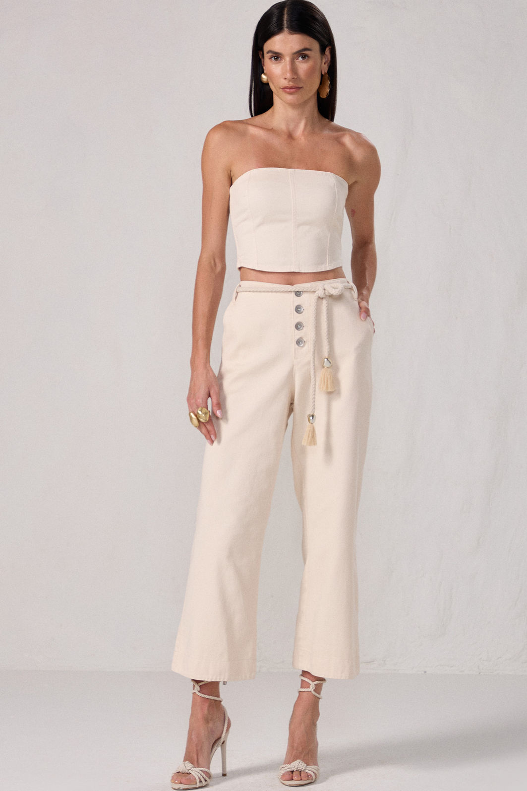 Calça maxi midi em sarja com cinto de corda 83334 Linzzi Calça maxi midi em sarja com cinto de corda 83334 Linzzi