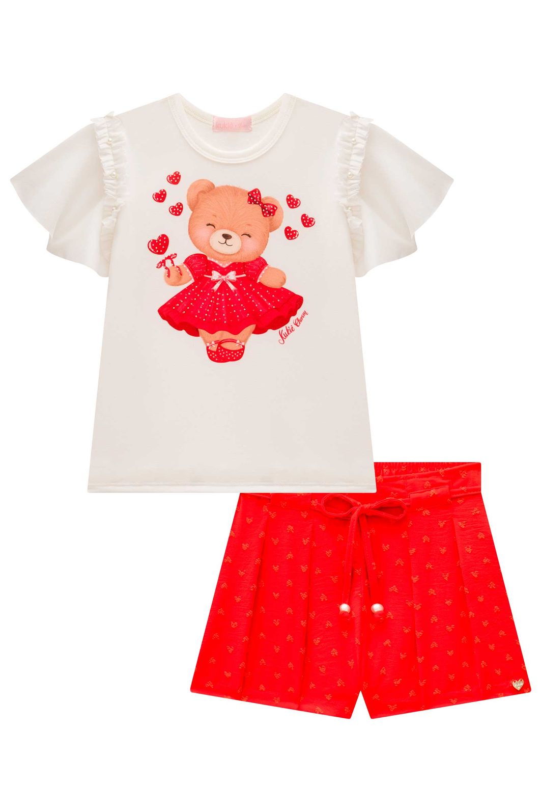 Conjunto de blusa em cotton e shorts em crepe textura 98672 Kukiê Infantil Menina Conjunto de blusa em cotton e shorts em crepe textura 98672 Kukiê Infantil Menina