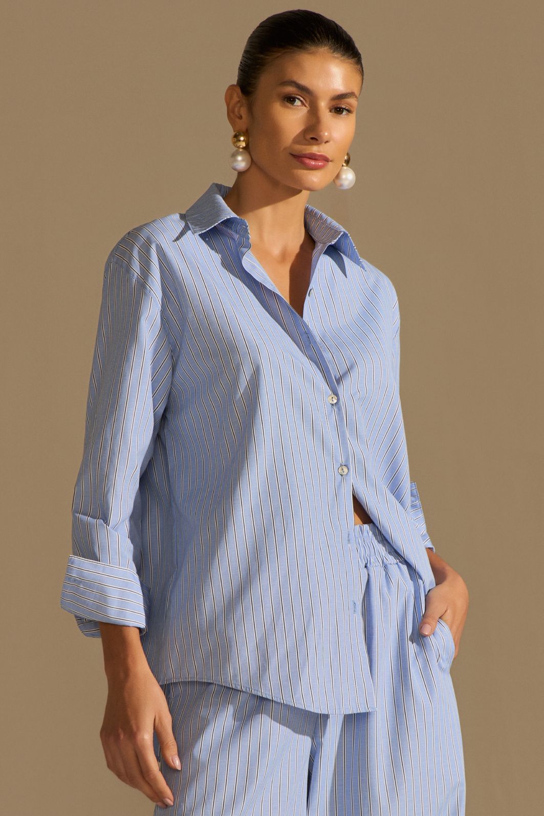 Camisa em tricoline de algodão listrado 94723 Linzzi Camisa em tricoline de algodão listrado 94723 Linzzi