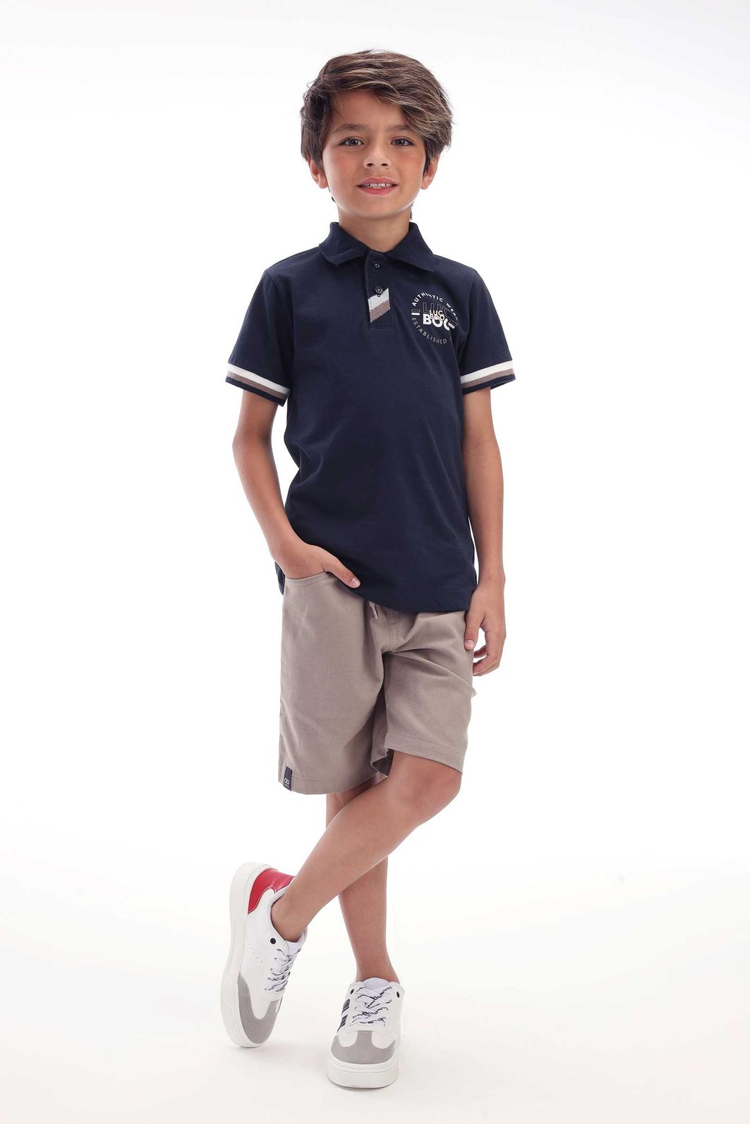 Conjunto de camisa polo em meia malha e bermuda em linho santorine com elastano 92461 LucBoo Infantil Menino Conjunto de camisa polo em meia malha e bermuda em linho santorine com elastano 92461 LucBoo Infantil Menino