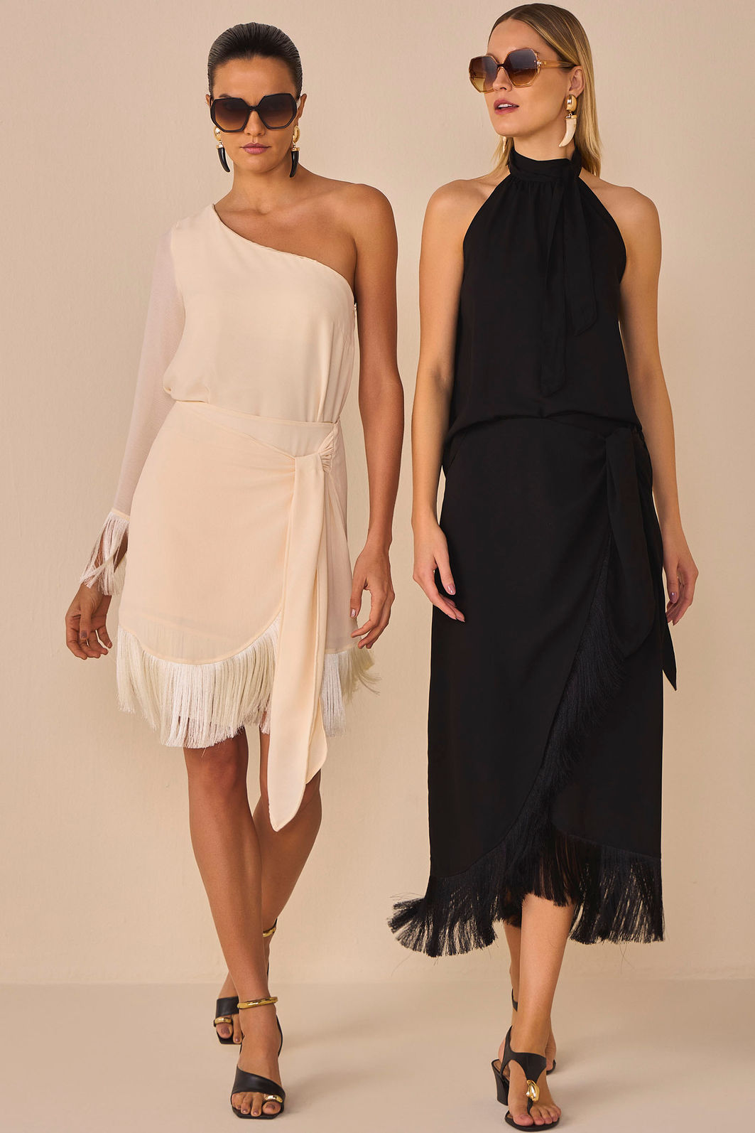 Saia curta em chiffon com aplicação de franjas 95278 Linzzi Saia curta em chiffon com aplicação de franjas 95278 Linzzi