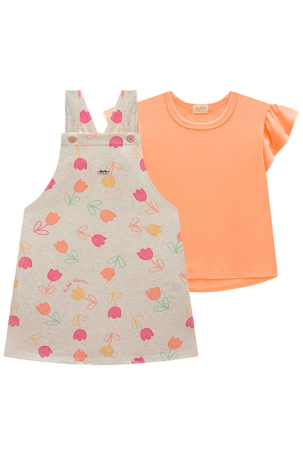 Conjunto de blusa em meia malha e salopete em moletom linho sem pelúcia 99564 Kukiê Infantil Menina Conjunto de blusa em meia malha e salopete em moletom linho sem pelúcia 99564 Kukiê Infantil Menina