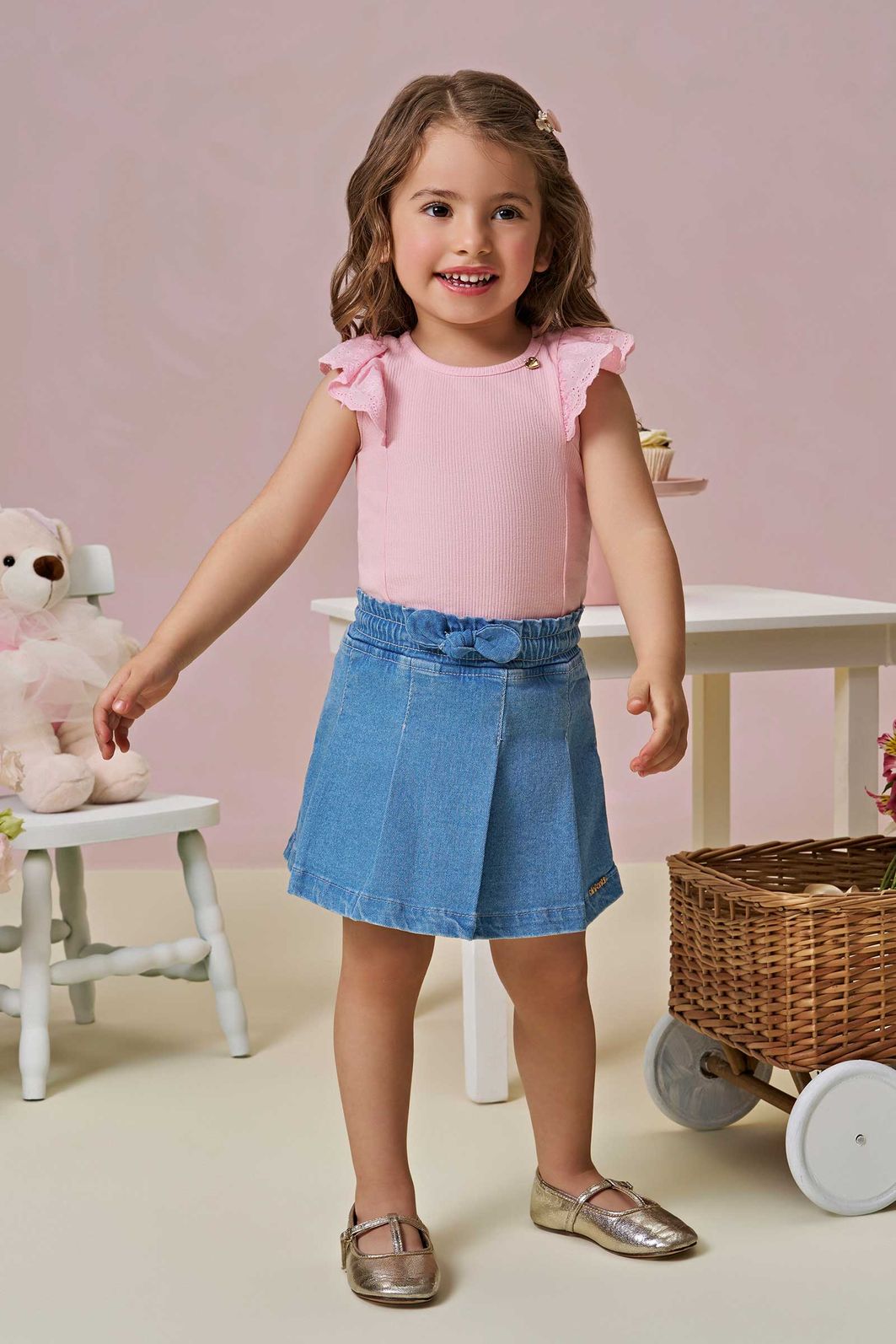 Short saia em jeans com elastano 94940 Infanti Infantil Menina