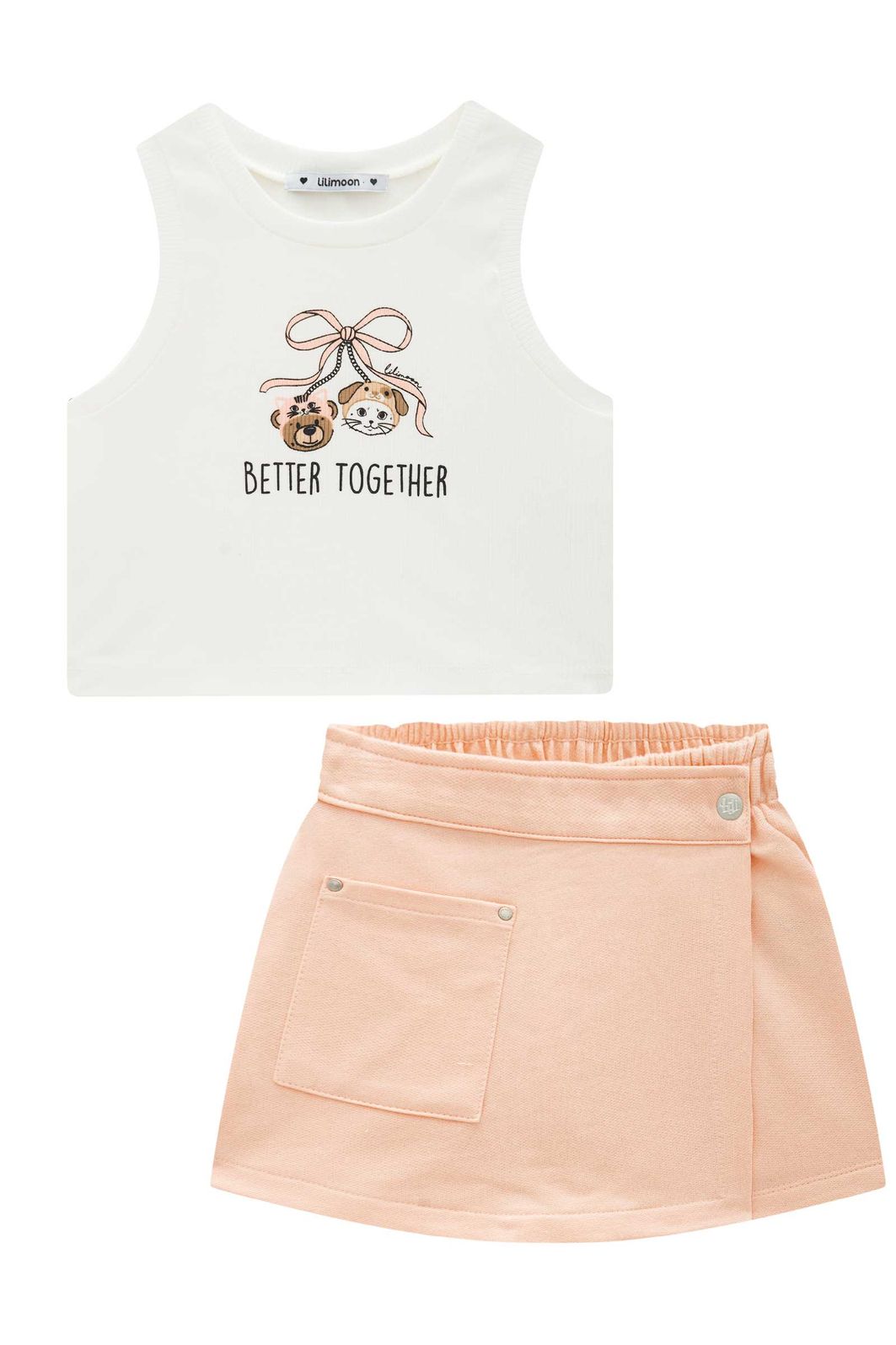 Conjunto de regata em canelado liz e short saia em moletom sem pelúcia 96234 Lilimoon Teen Menina