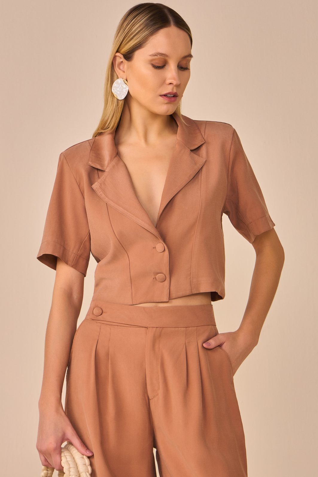 Blazer forrado em alfaiataria premium com toque de pêssego 94436 Linzzi