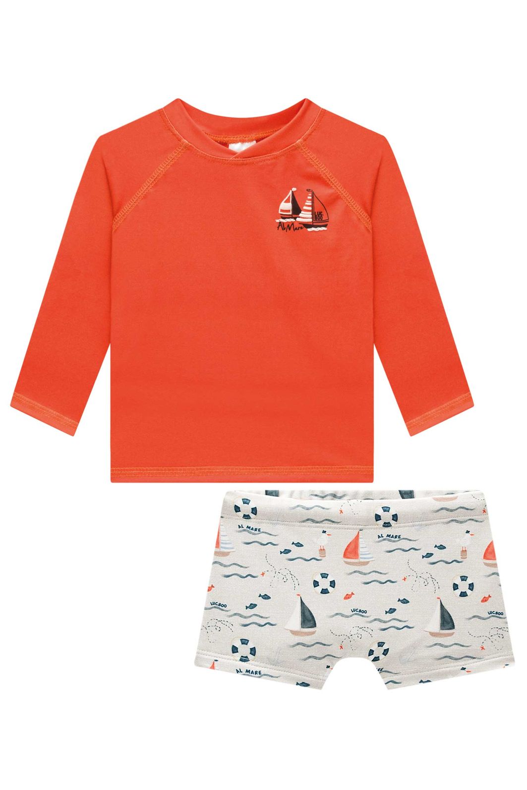 Conjunto de camiseta e sunga em malha UV dry com proteção UV50+ 95742 LucBoo Bebê Menino Conjunto de camiseta e sunga em malha UV dry com proteção UV50+ 95742 LucBoo Bebê Menino