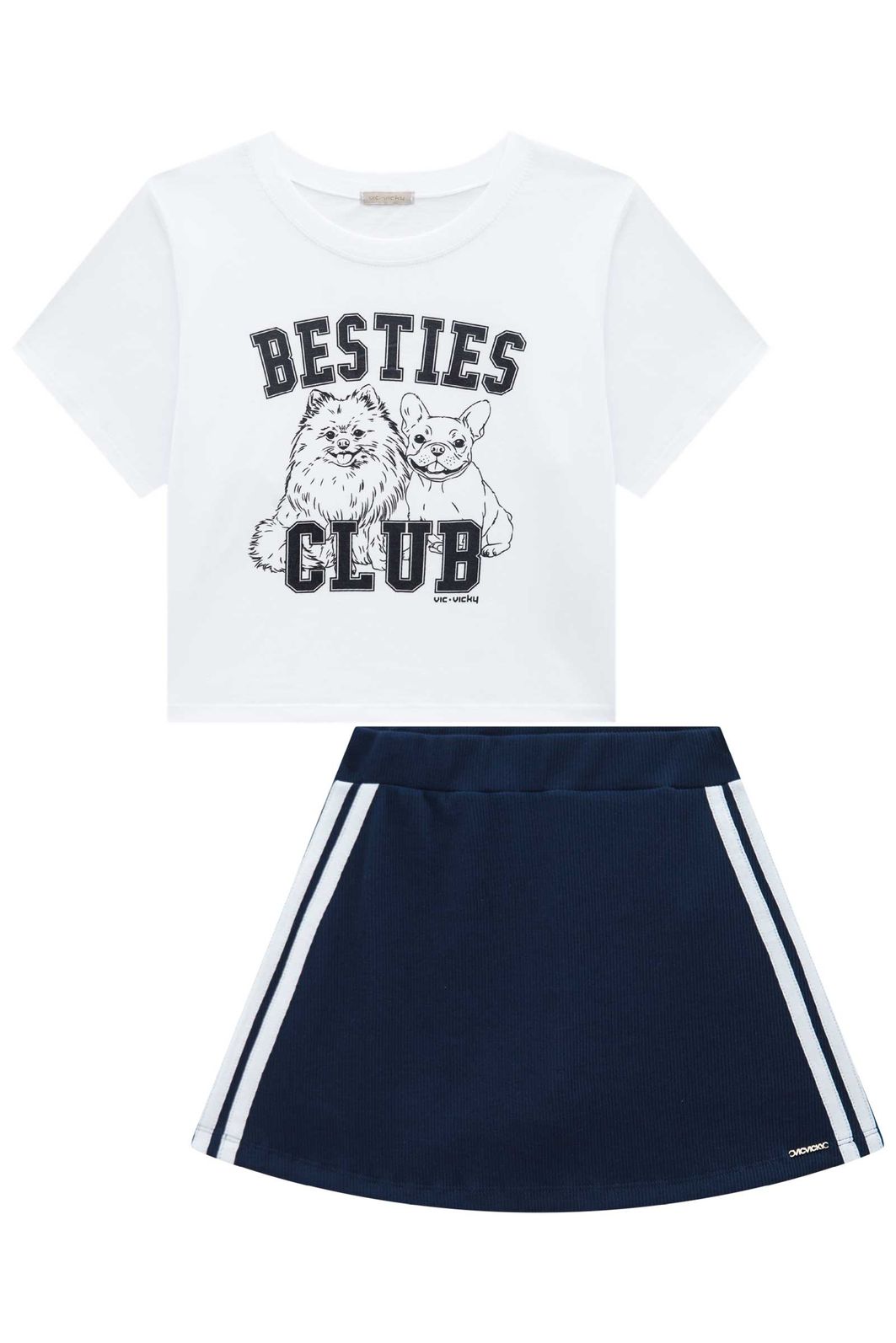 Conjunto de blusa em meia malha e saia em soft line com shorts embutido 96912 Vic Teen Menina Conjunto de blusa em meia malha e saia em soft line com shorts embutido 96912 Vic Teen Menina
