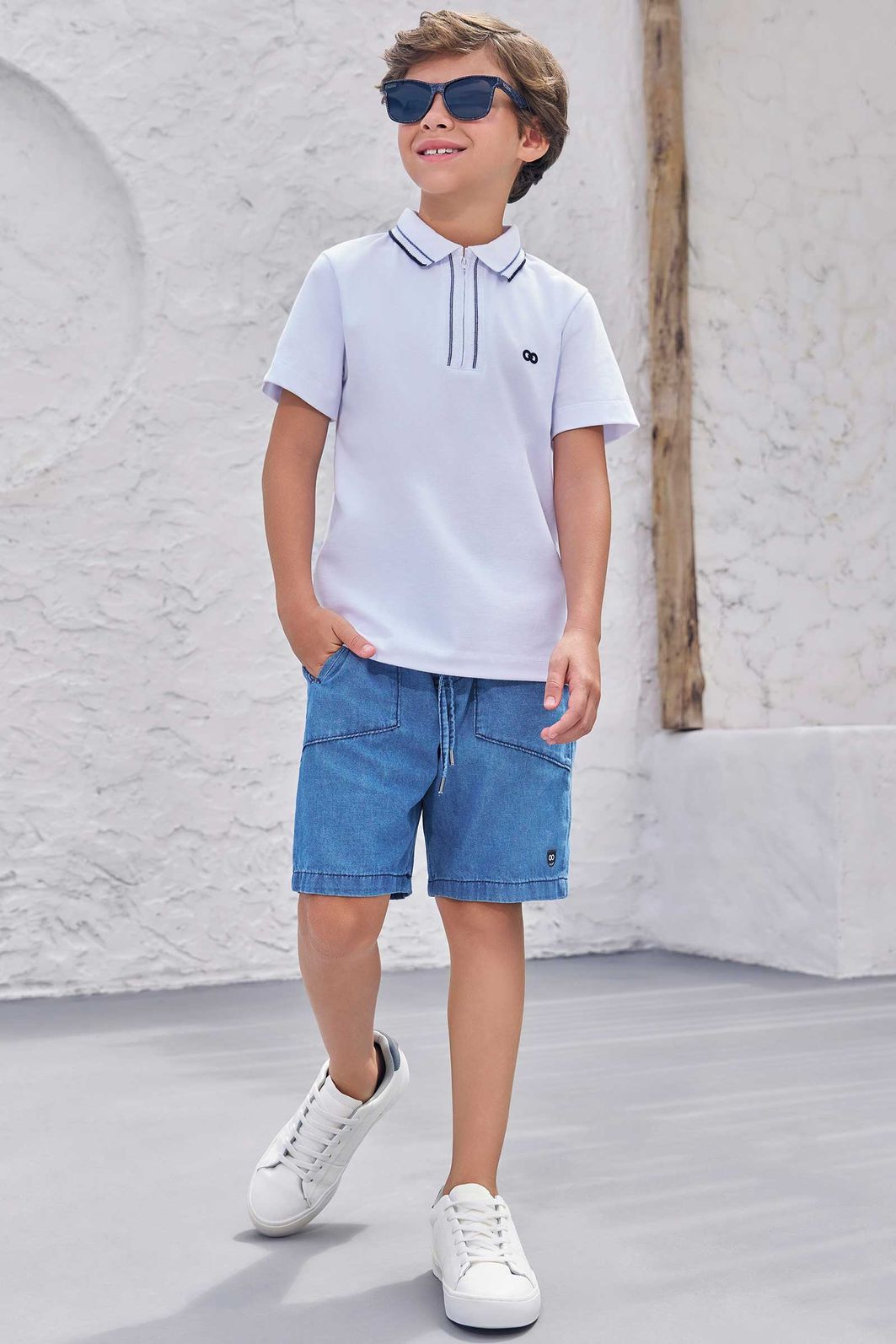 Conjunto de camisa polo em piquet com elastano e bermuda em jeans teca 99326 LucBoo Infantil Menino Conjunto de camisa polo em piquet com elastano e bermuda em jeans teca 99326 LucBoo Infantil Menino