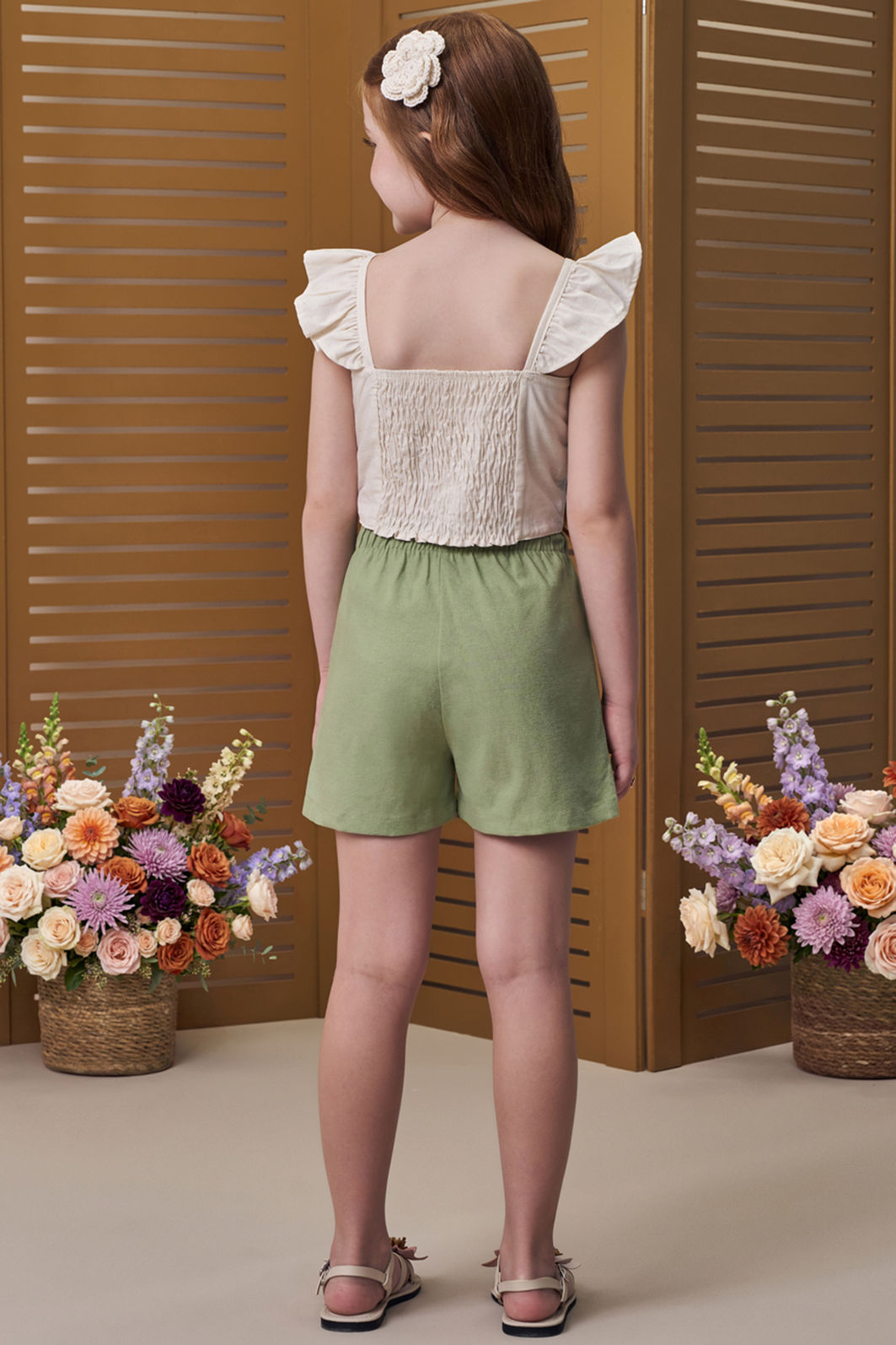 Conjunto de blusa em linho deluxe e shorts em linho com elastano 98552 Infanti Infantil Menina Conjunto de blusa em linho deluxe e shorts em linho com elastano 98552 Infanti Infantil Menina