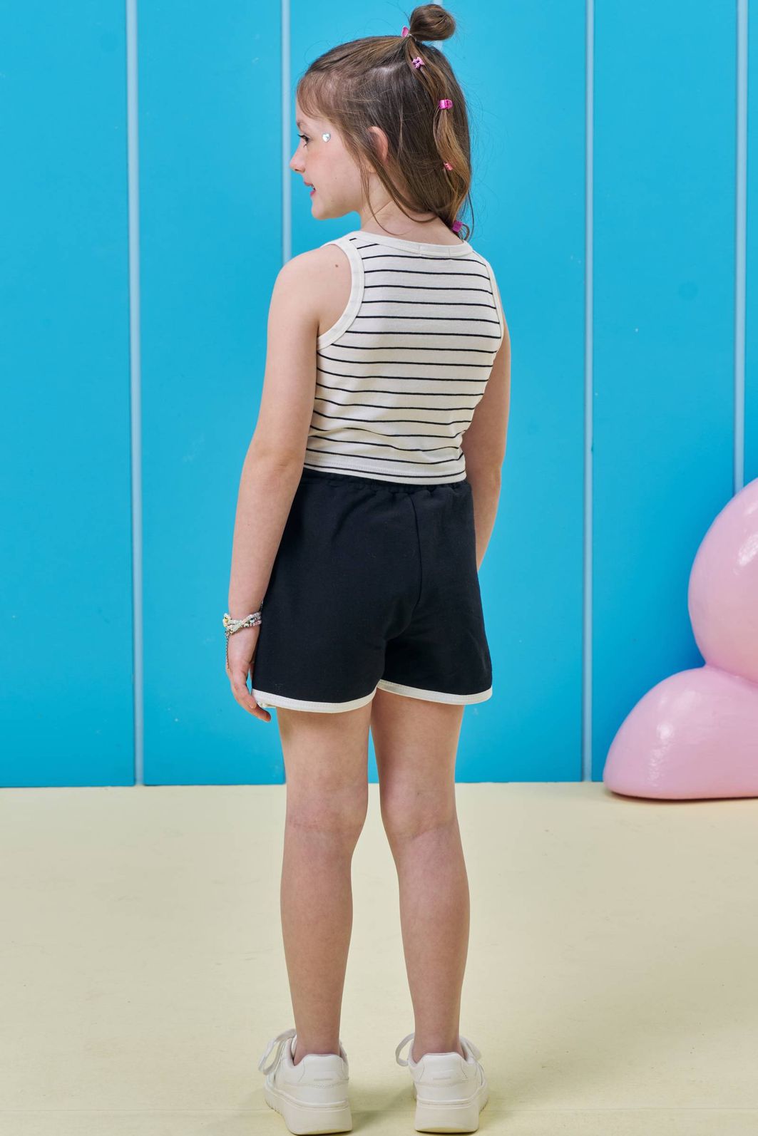 Conjunto de blusa em cotton fio tinto e short saia em moletom sem pelúcia 95316 Kukiê Infantil Menina Conjunto de blusa em cotton fio tinto e short saia em moletom sem pelúcia 95316 Kukiê Infantil Menina