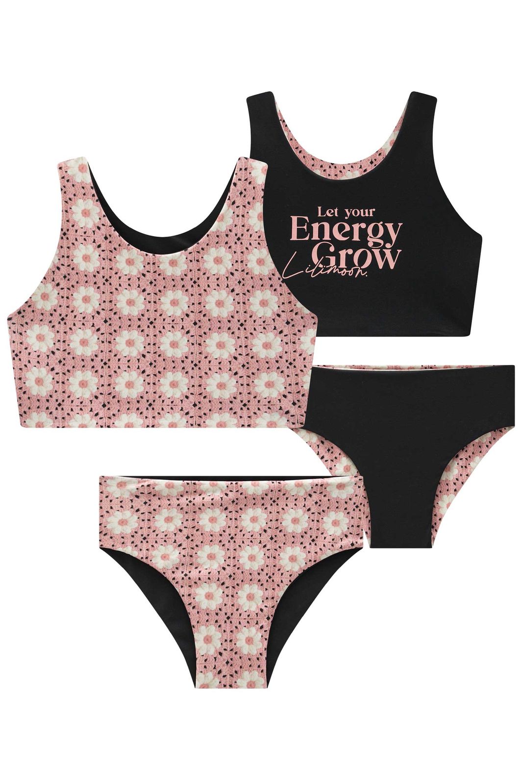 Conjunto de biquíni reversível em malha UV Dry com proteção UV 50+ 92861 Lilimoon Teen Menina Conjunto de biquíni reversível em malha UV Dry com proteção UV 50+ 92861 Lilimoon Teen Menina