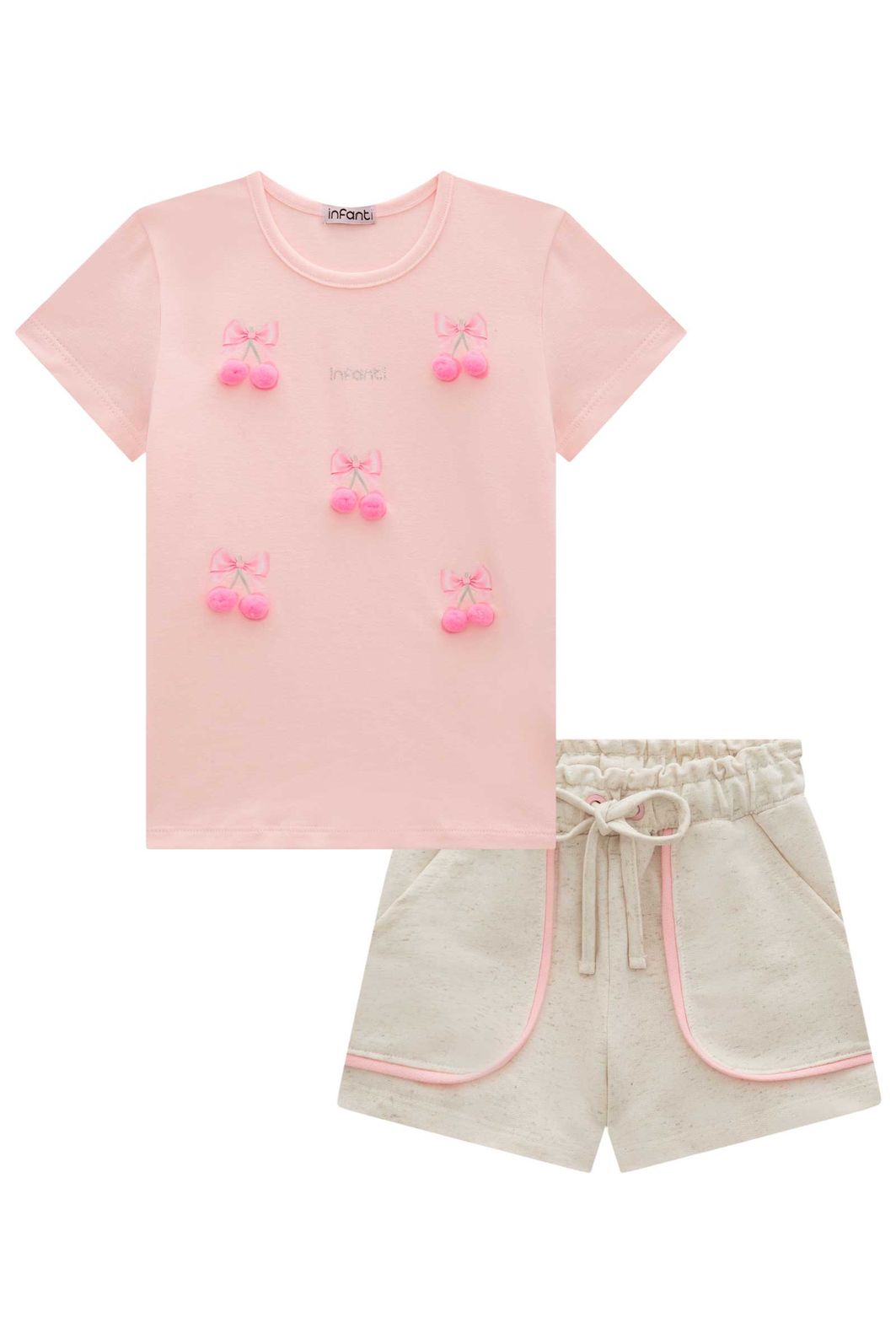 Conjunto de blusa em cotton e shorts em moletom linho sem pelúcia 98998 Infanti Infantil Menina Conjunto de blusa em cotton e shorts em moletom linho sem pelúcia 98998 Infanti Infantil Menina