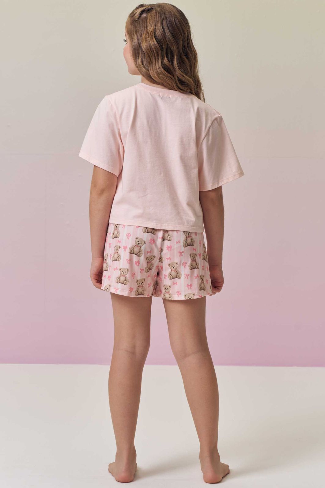Conjunto de pijama com blusa em meia malha e shorts em malha fresh 95089 Vic Teen Menina