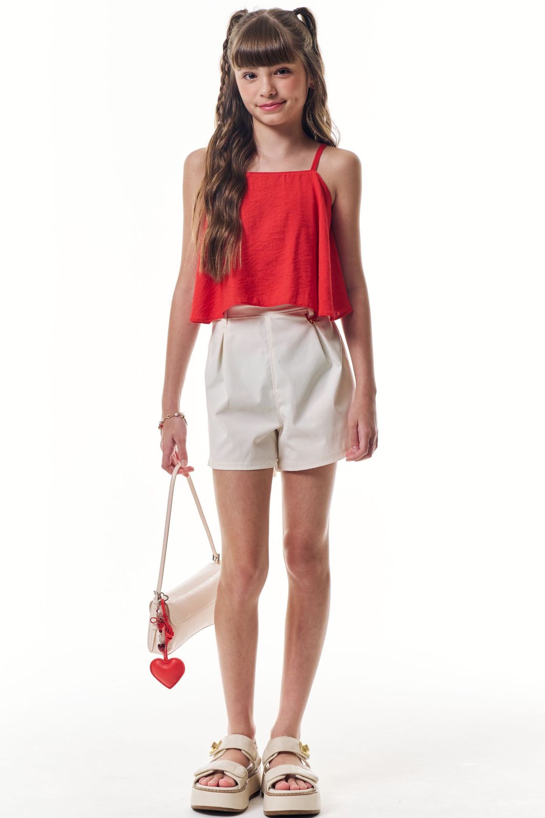 Conjunto de regata em viscose aruba e shorts em alfaiataria tecno cargo 95952 Vic Teen Menina