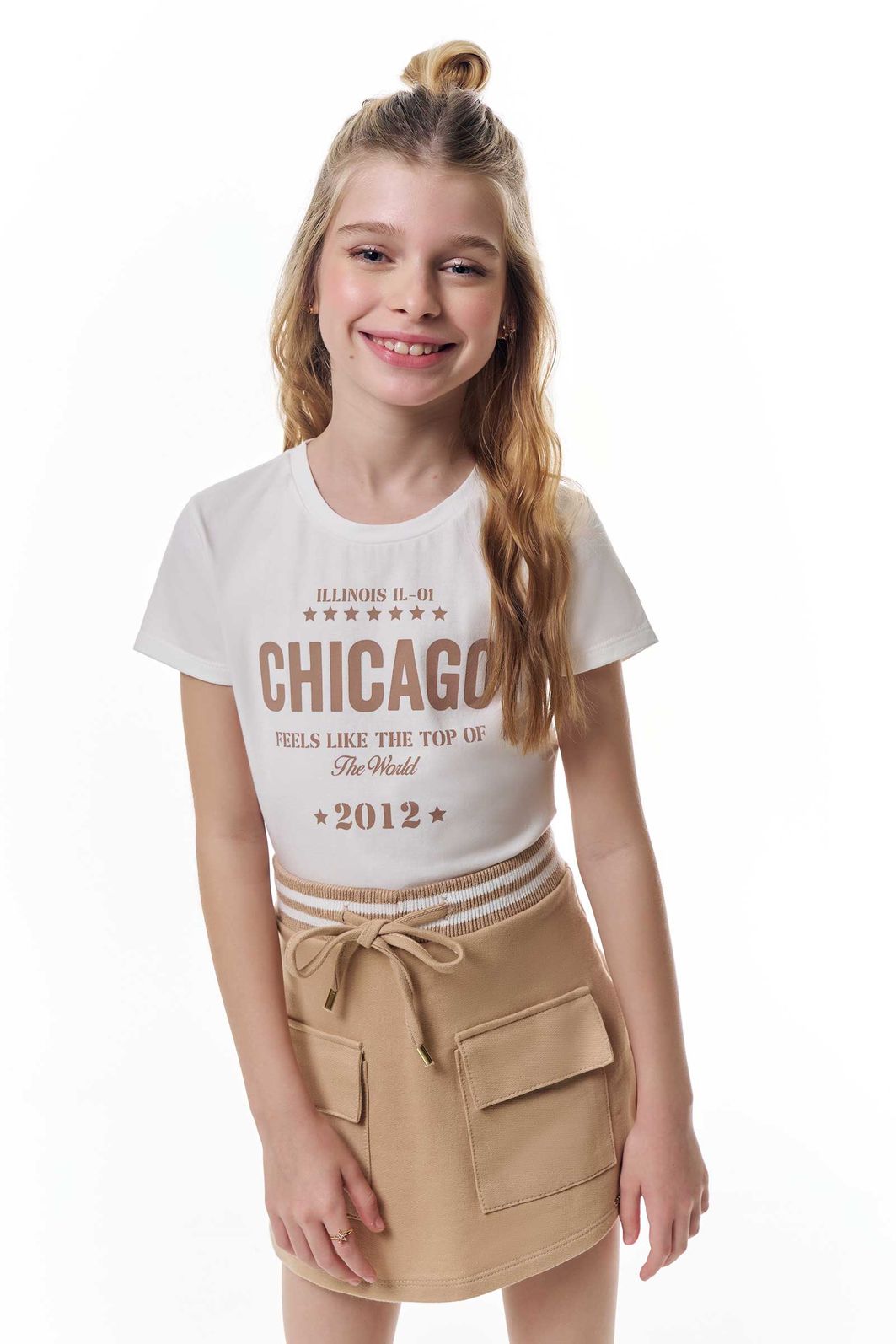 Conjunto de blusa em cotton e short saia em moletom sem pelucia 95956 Vic Teen Menina Conjunto de blusa em cotton e short saia em moletom sem pelucia 95956 Vic Teen Menina