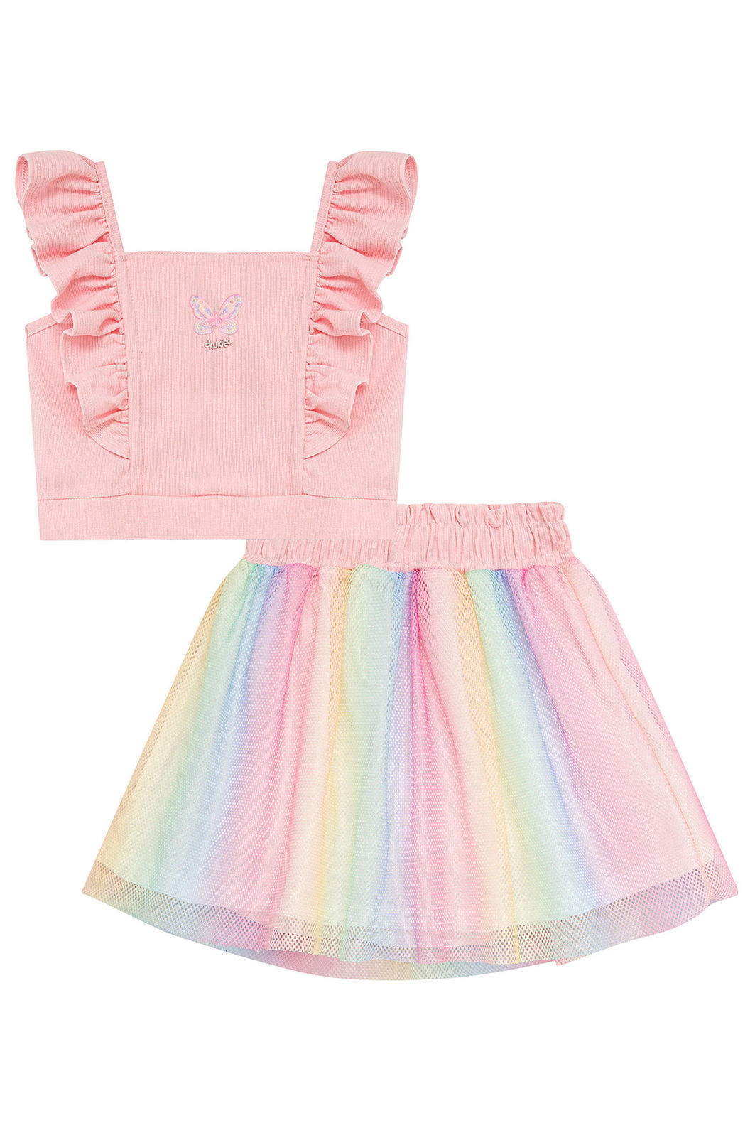 Conjunto de blusa  em canelado e saia em tela (com shorts embutido) 96597 Kukiê Infantil Menina