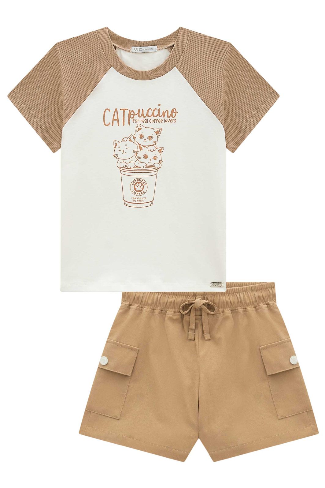Conjunto de blusa em cotton e shorts em sarja com elastano 99086 Vic Teen Menina Conjunto de blusa em cotton e shorts em sarja com elastano 99086 Vic Teen Menina