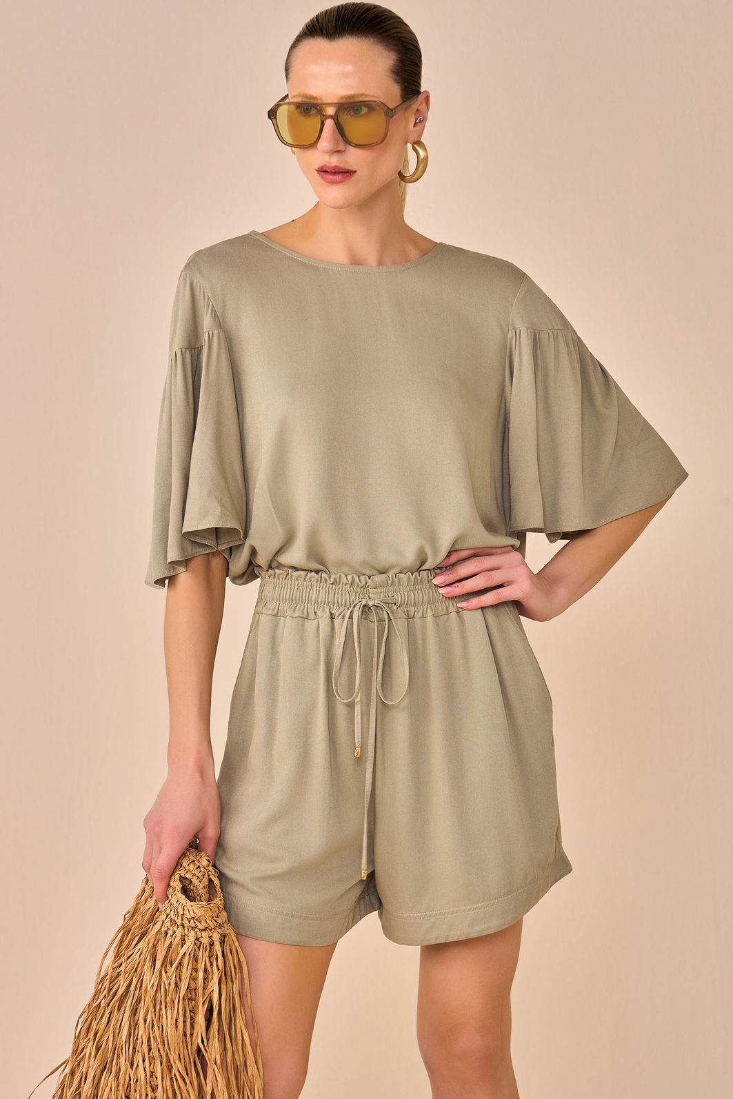 Conjunto de blusa e shorts em blend de viscose 96199 Linzzi