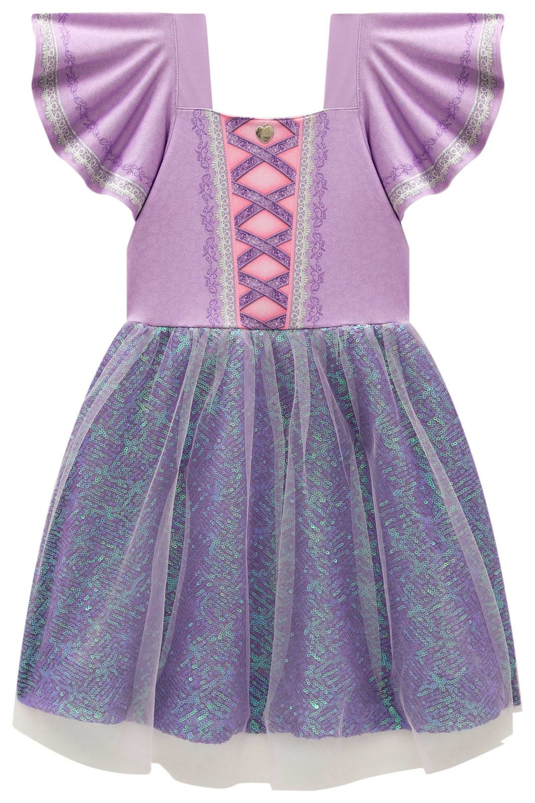Fantasia de princesa da torre em malha UV, paetê e tule. 97668 Infanti Infantil Menina