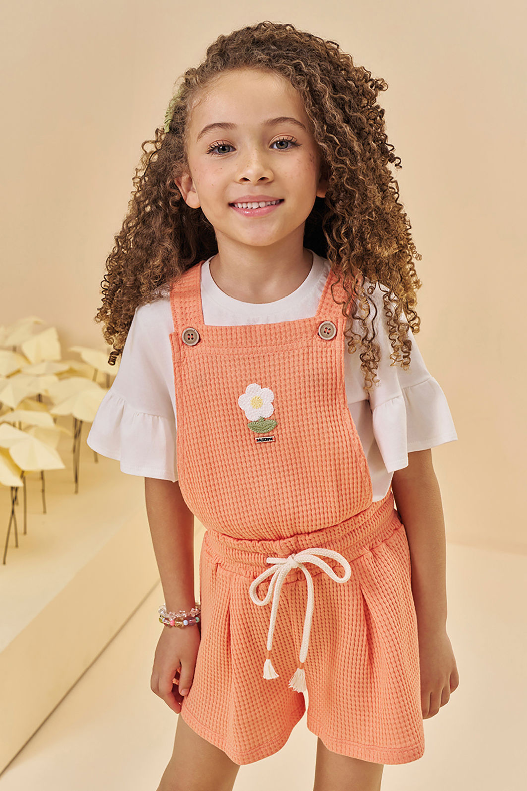 Conjunto de blusa em meia malha e jardineira em malha big waffle 95010 Kukiê Infantil Menina Conjunto de blusa em meia malha e jardineira em malha big waffle 95010 Kukiê Infantil Menina