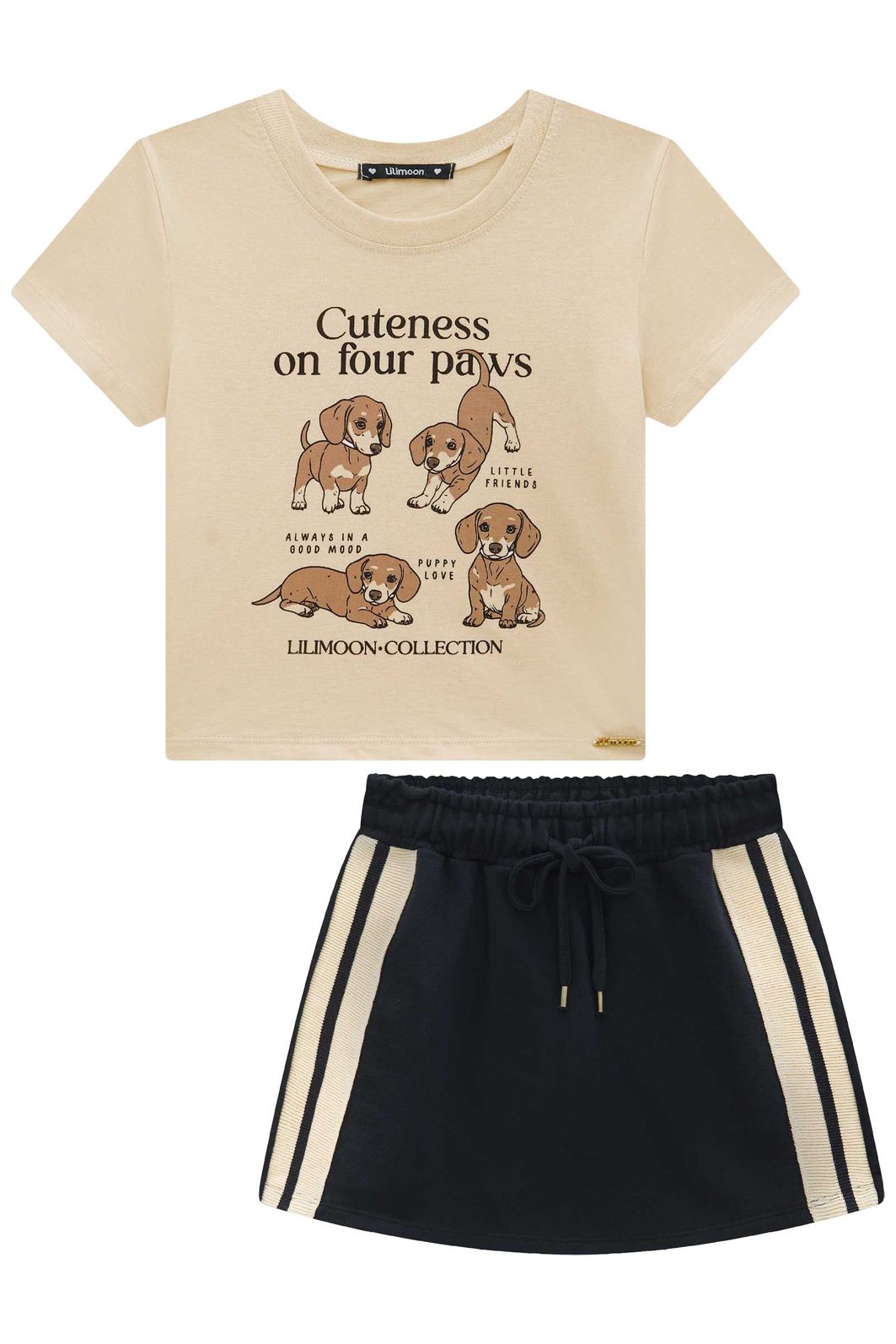 Conjunto de blusa em meia malha e short saia em moletom sem pelúcia 96307 Lilimoon Teen Menina Conjunto de blusa em meia malha e short saia em moletom sem pelúcia 96307 Lilimoon Teen Menina