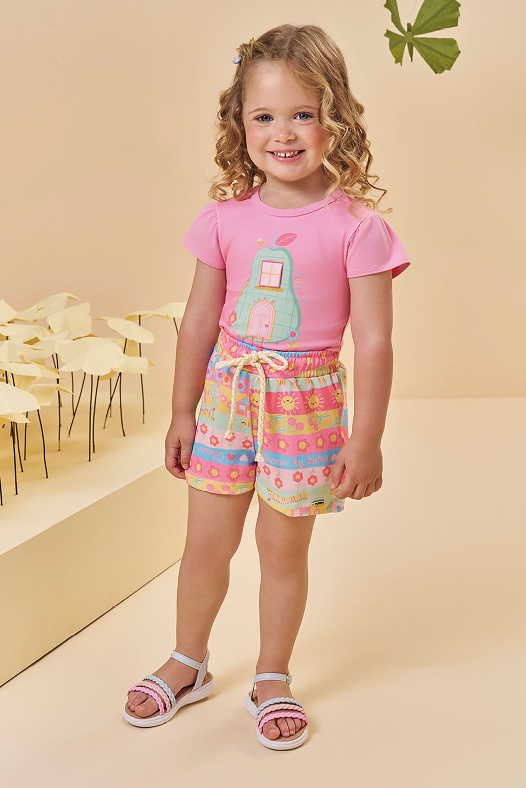 Conjunto de blusa em cotton e shorts em malha fresh 95261 Kukiê Infantil Menina Conjunto de blusa em cotton e shorts em malha fresh 95261 Kukiê Infantil Menina