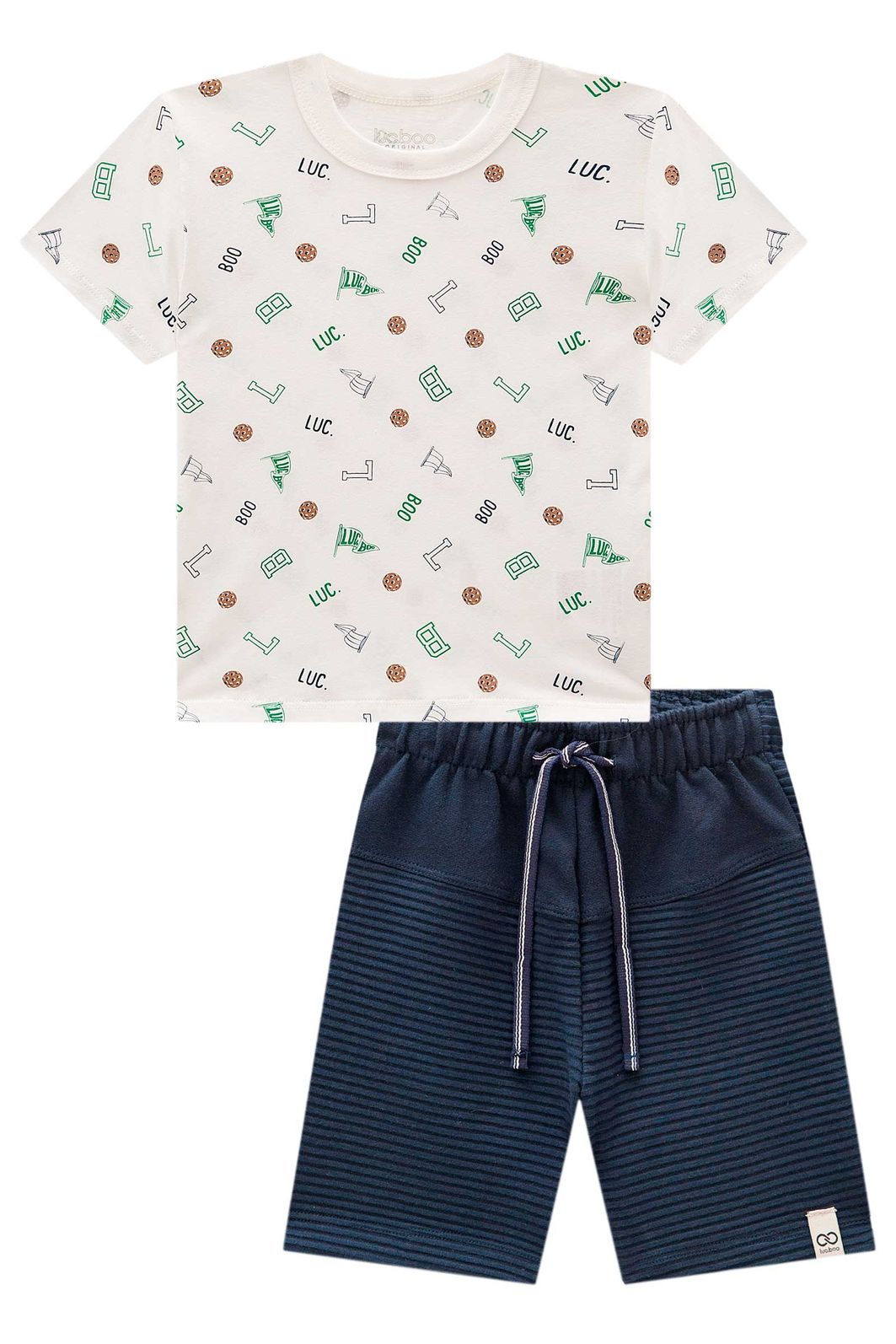 Conjunto de camiseta em meia malha e bermuda em moletom relevo 97919 LucBoo Infantil Menino Conjunto de camiseta em meia malha e bermuda em moletom relevo 97919 LucBoo Infantil Menino