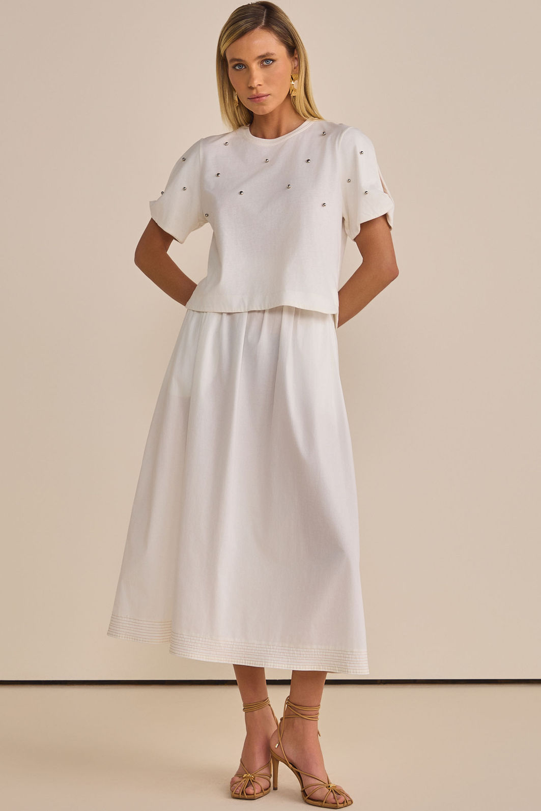 Saia maxi midi em tricoline com elastano com shorts forro em malha 90521 Linzzi