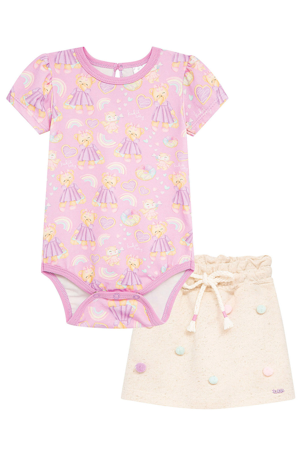 Conjunto de body em malha power e short saia em moletom sem pelúcia 92905 Kukiê Bebê Menina Conjunto de body em malha power e short saia em moletom sem pelúcia 92905 Kukiê Bebê Menina