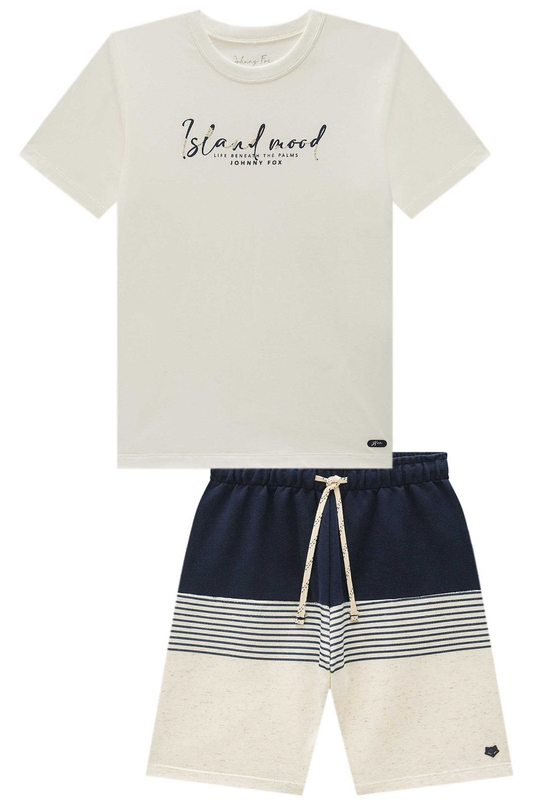 Conjunto de camiseta em meia malha e bermuda em moletom linho sem pelúcia 98854 Johnny Fox Teen Menino Conjunto de camiseta em meia malha e bermuda em moletom linho sem pelúcia 98854 Johnny Fox Teen Menino