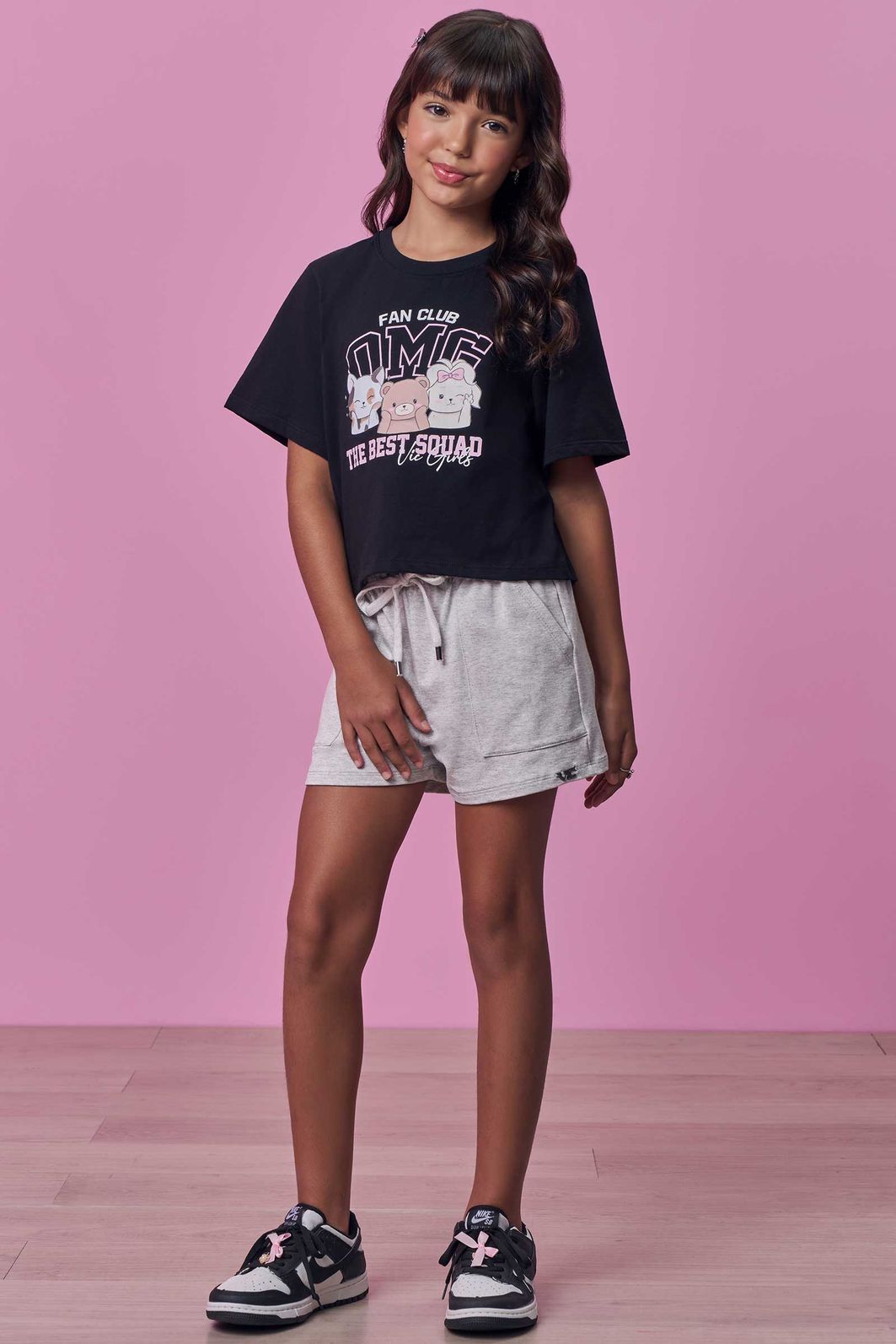Conjunto de blusa em meia malha e shorts em molevisco 99089 Vic Teen Menina