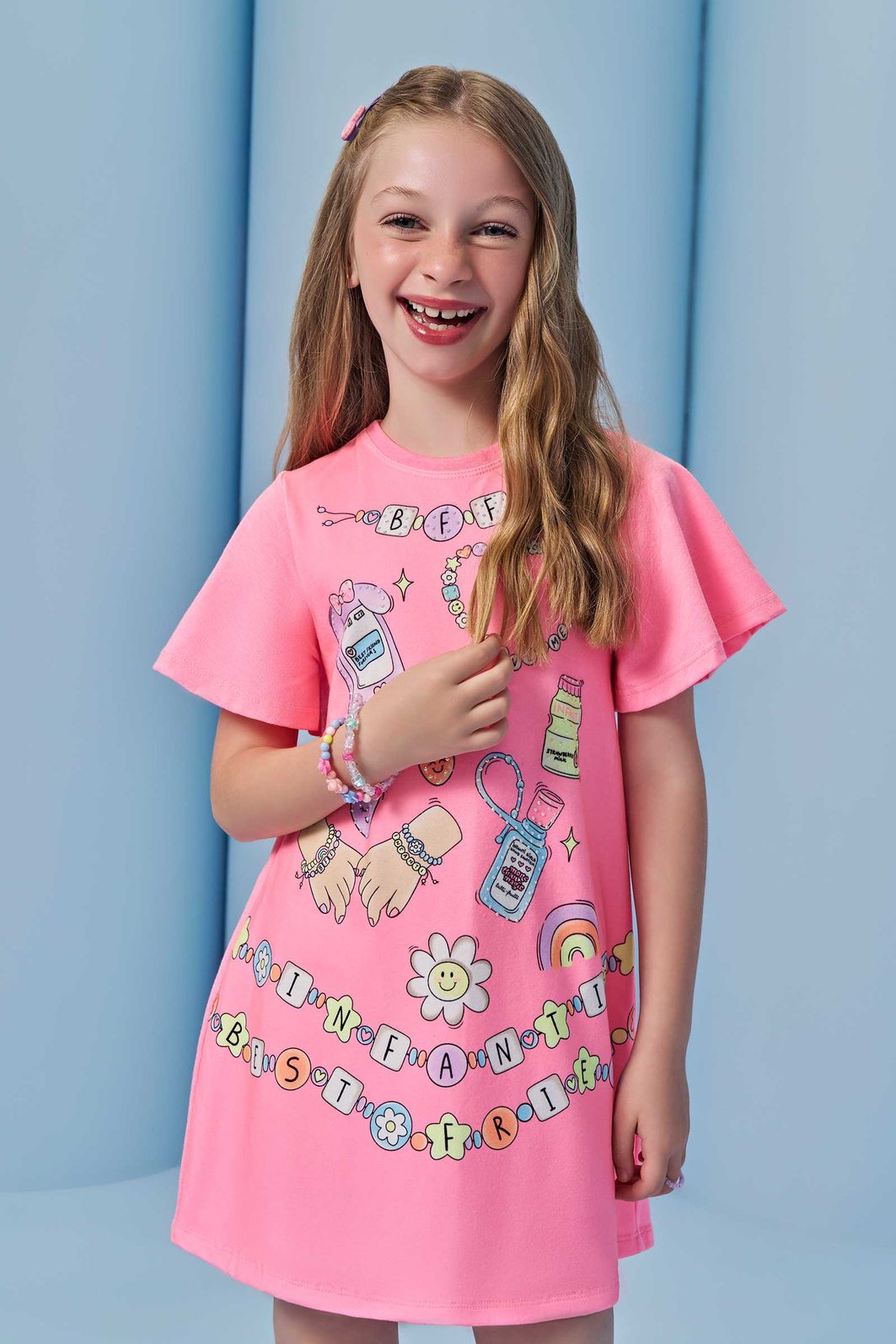 Vestido em meia malha. Acompanha kit pulseiras 93429 Infanti Infantil Menina Vestido em meia malha. Acompanha kit pulseiras 93429 Infanti Infantil Menina
