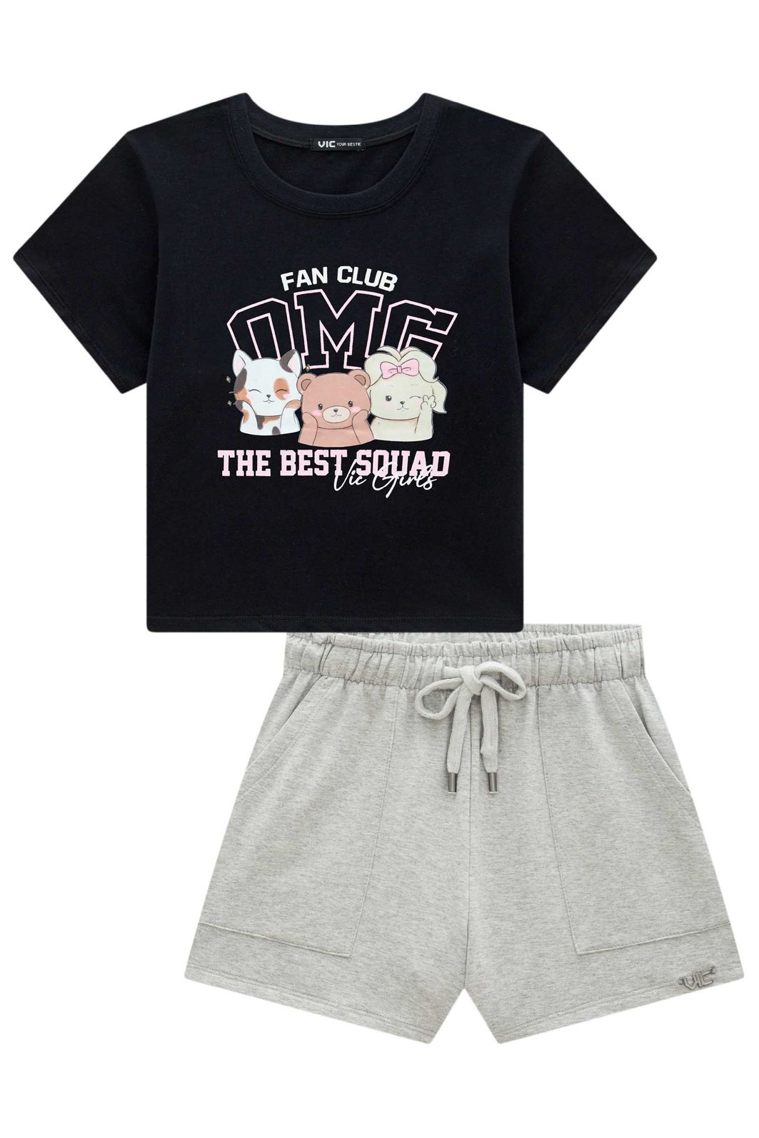 Conjunto de blusa em meia malha e shorts em molevisco 99089 Vic Teen Menina