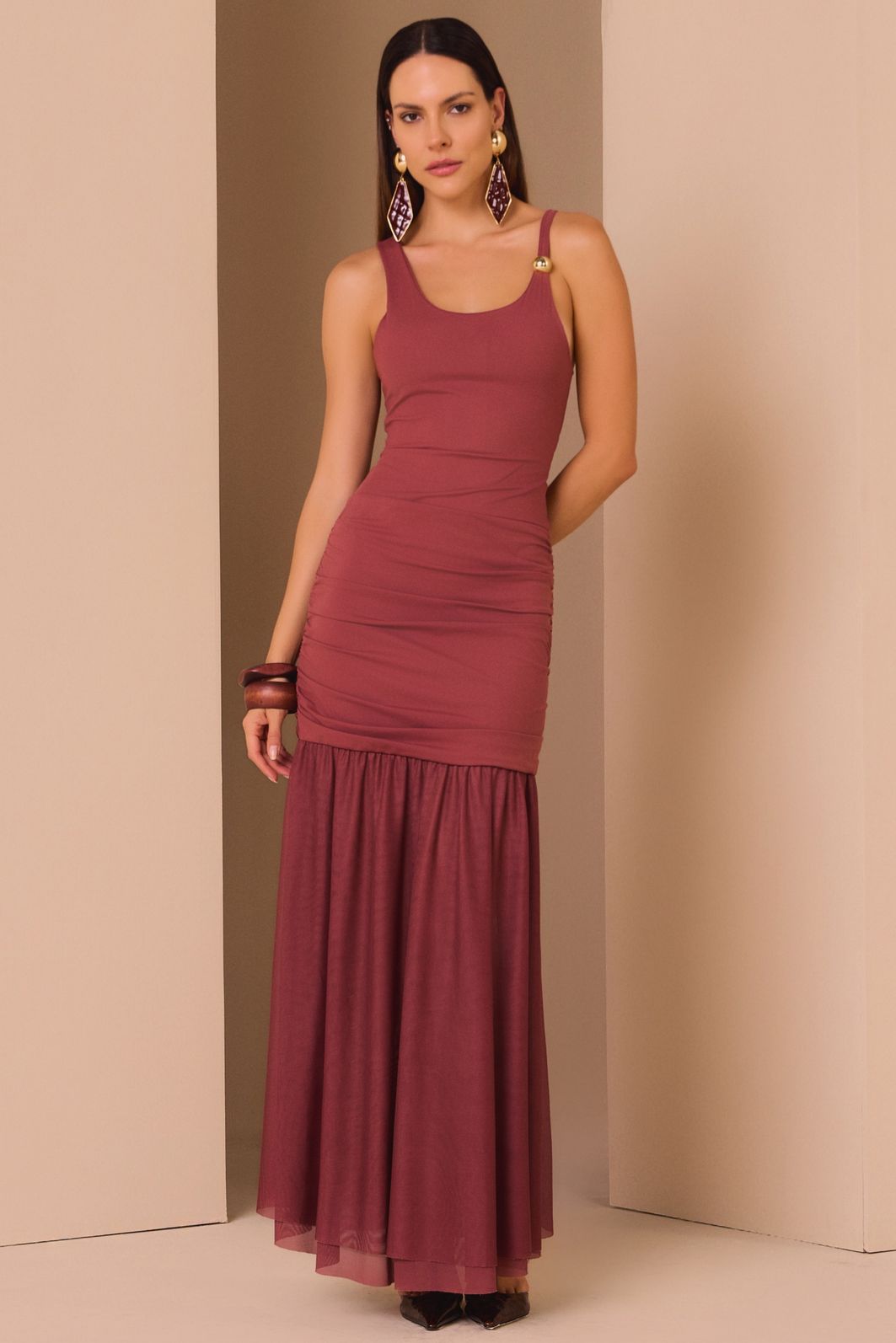 Saia maxi midi em malha delicaté e tule 99285 Linzzi Saia maxi midi em malha delicaté e tule 99285 Linzzi