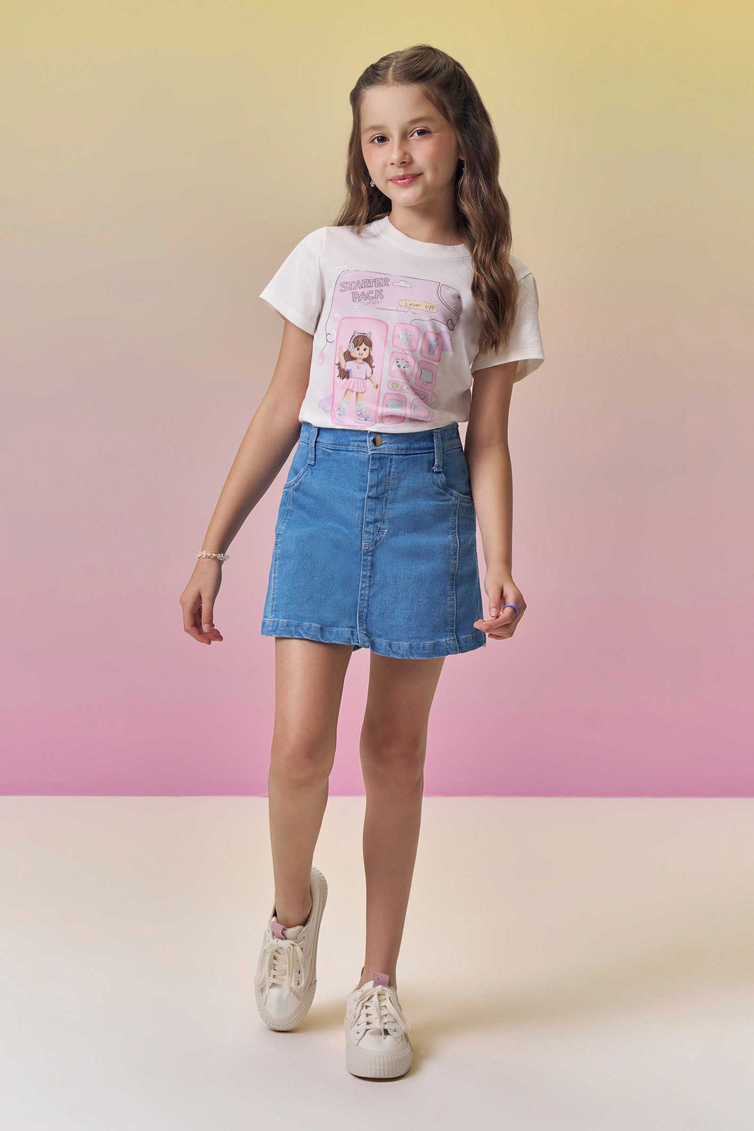 Short saia em jeans com elastano 94990 Vic Teen Menina Short saia em jeans com elastano 94990 Vic Teen Menina
