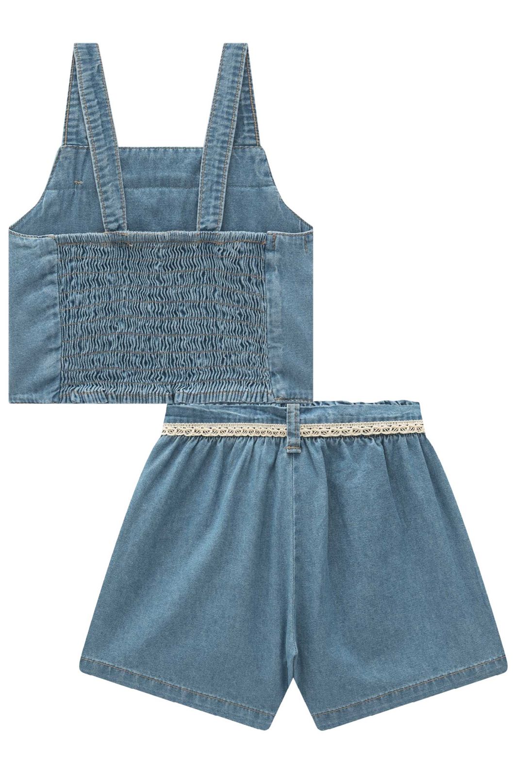 Conjunto de blusa e shorts em jeans 97042 Infanti Infantil Menina